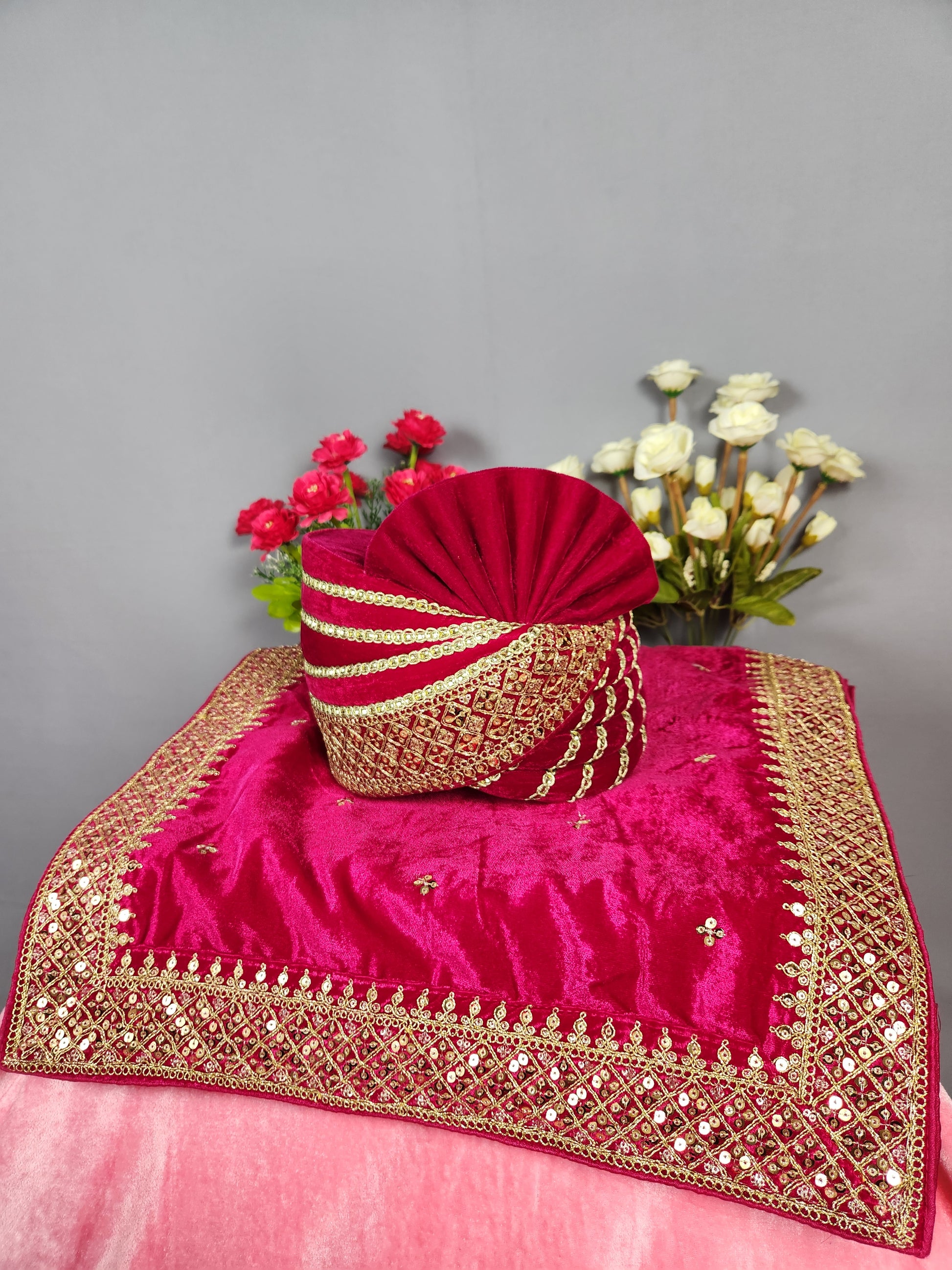 Magenta Groom Turban Shawl Set