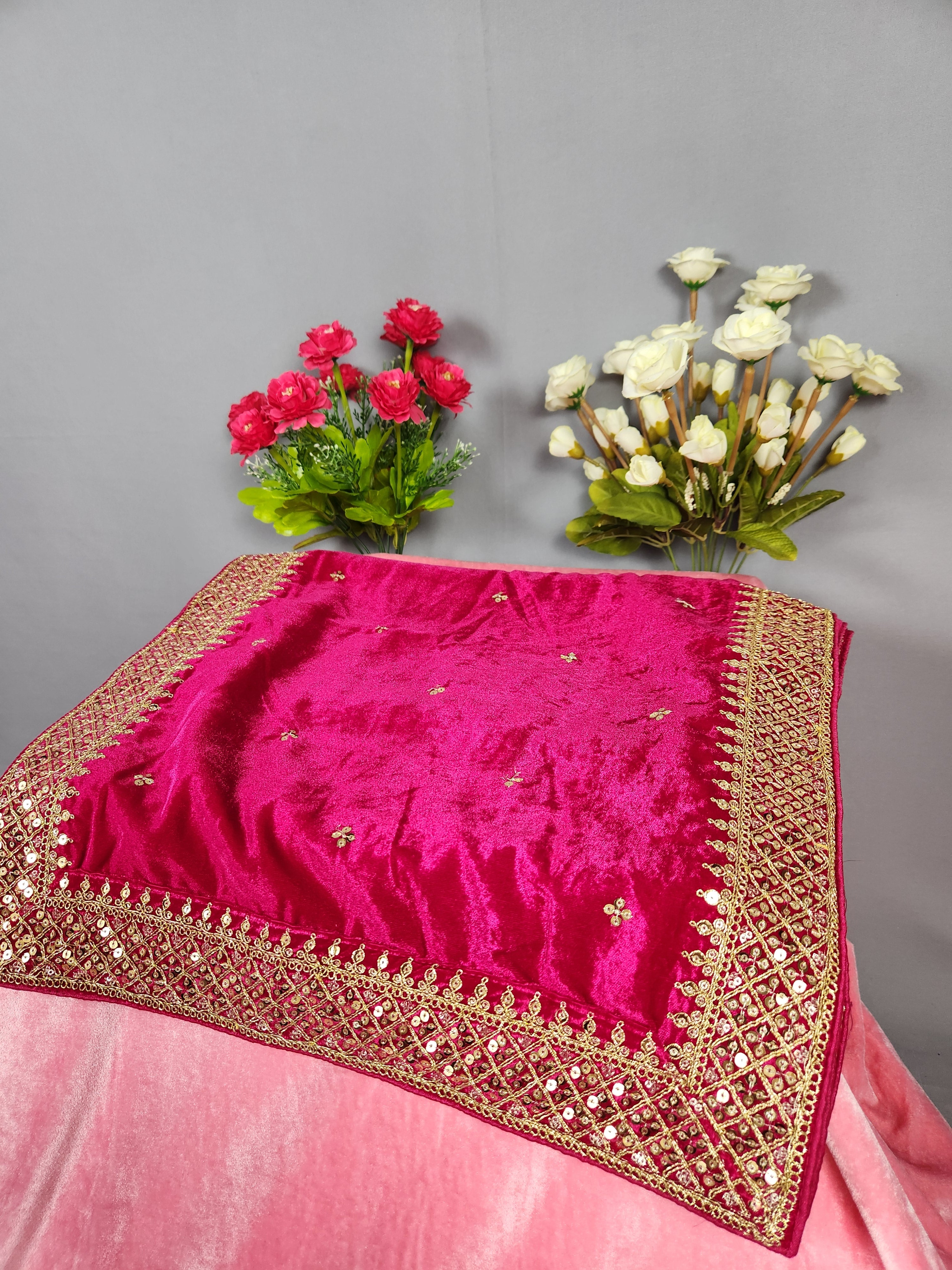 Magenta Groom Turban Shawl With Gold Embroidery | Dupatta Safa Set For Men