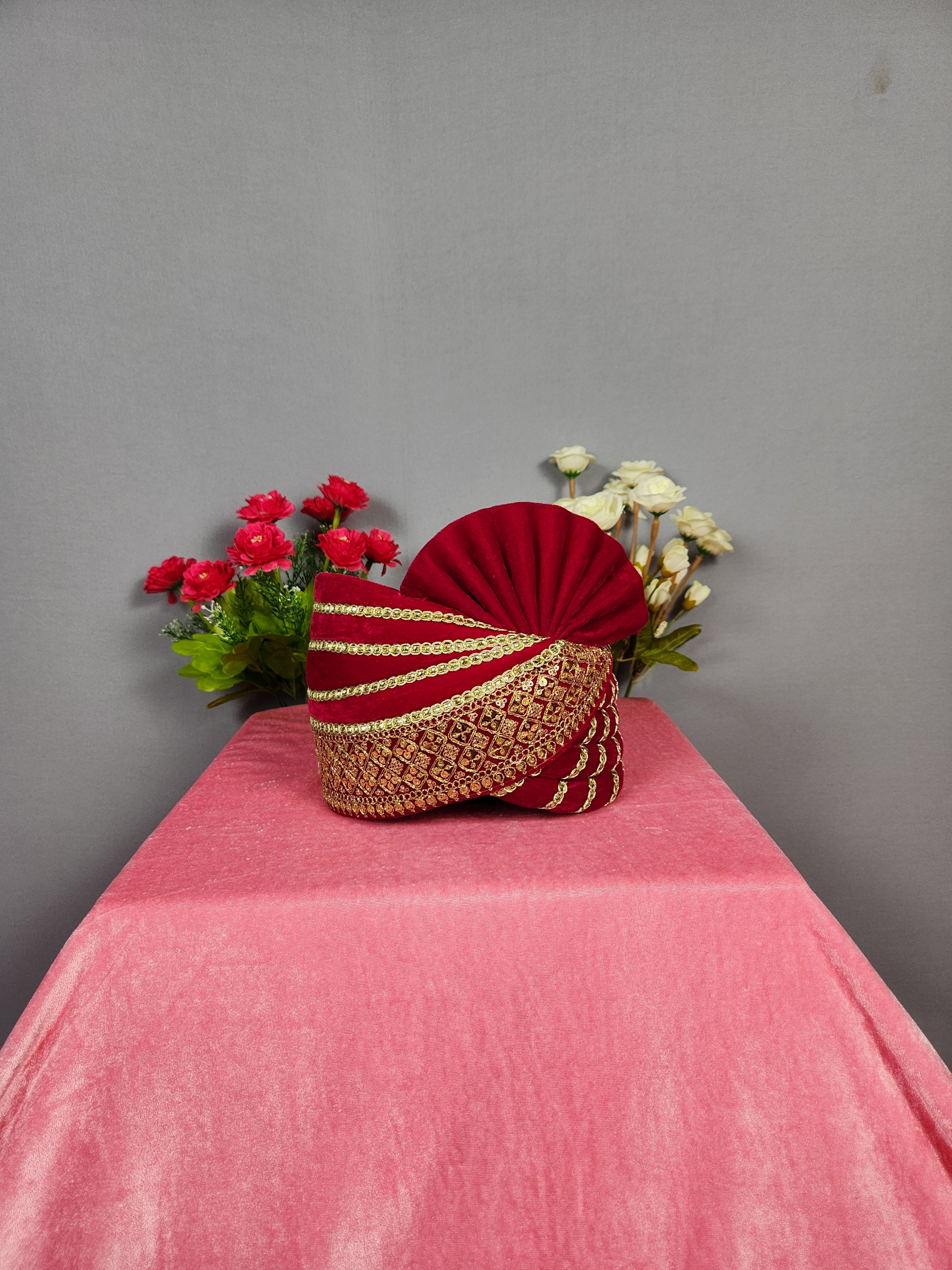 Magenta Groom Turban Shawl Set