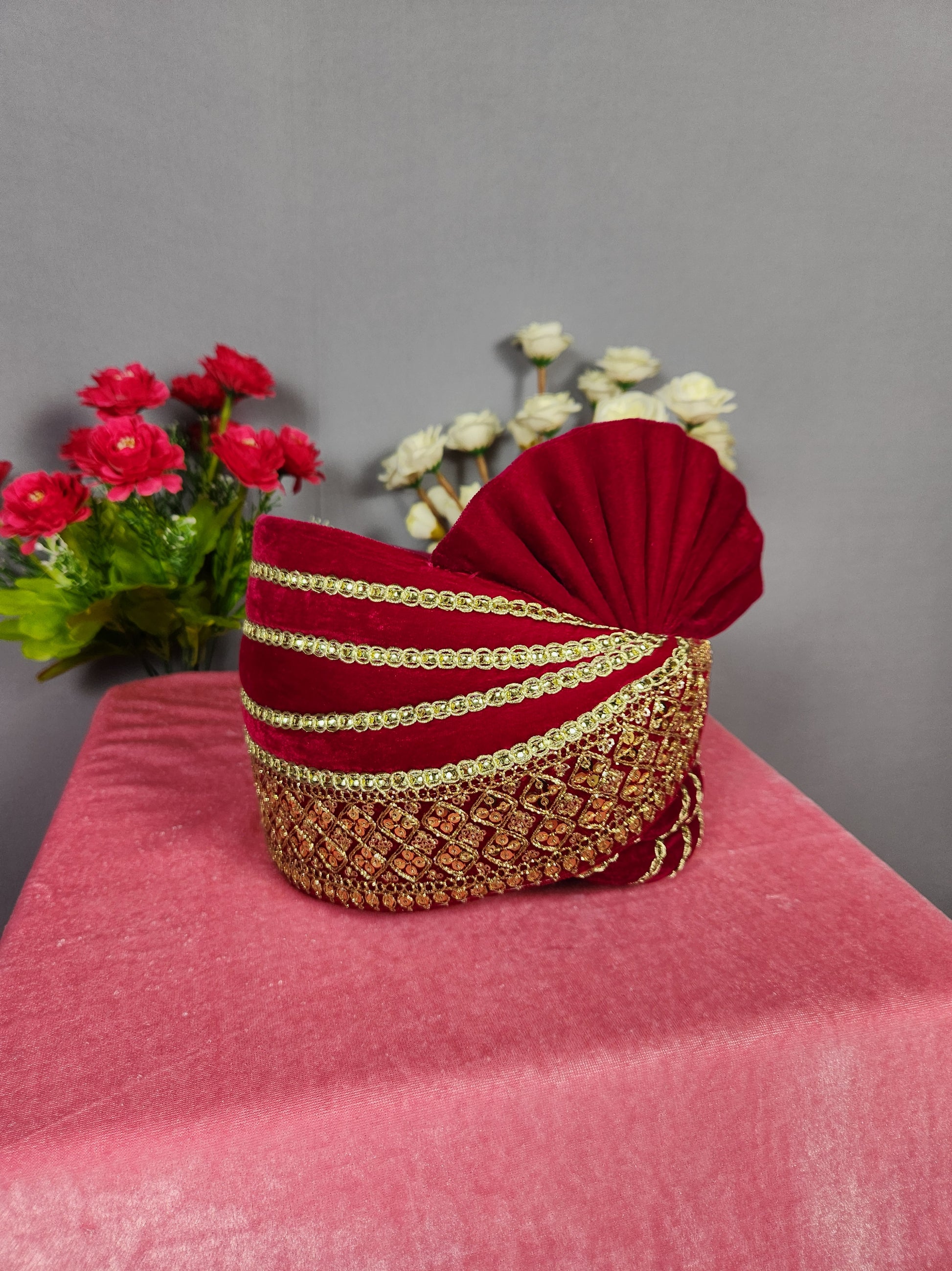 Magenta Groom Turban Shawl Set