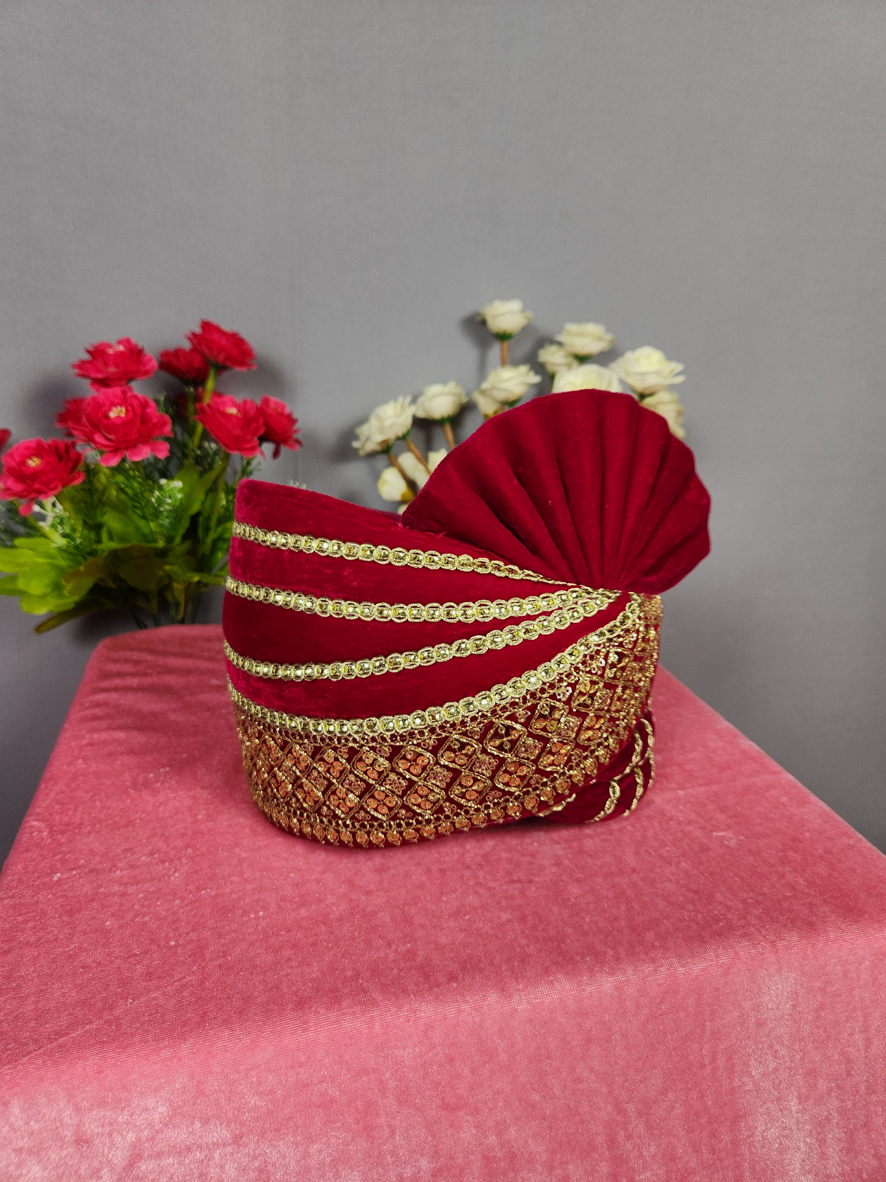 Magenta Groom Turban Shawl Set