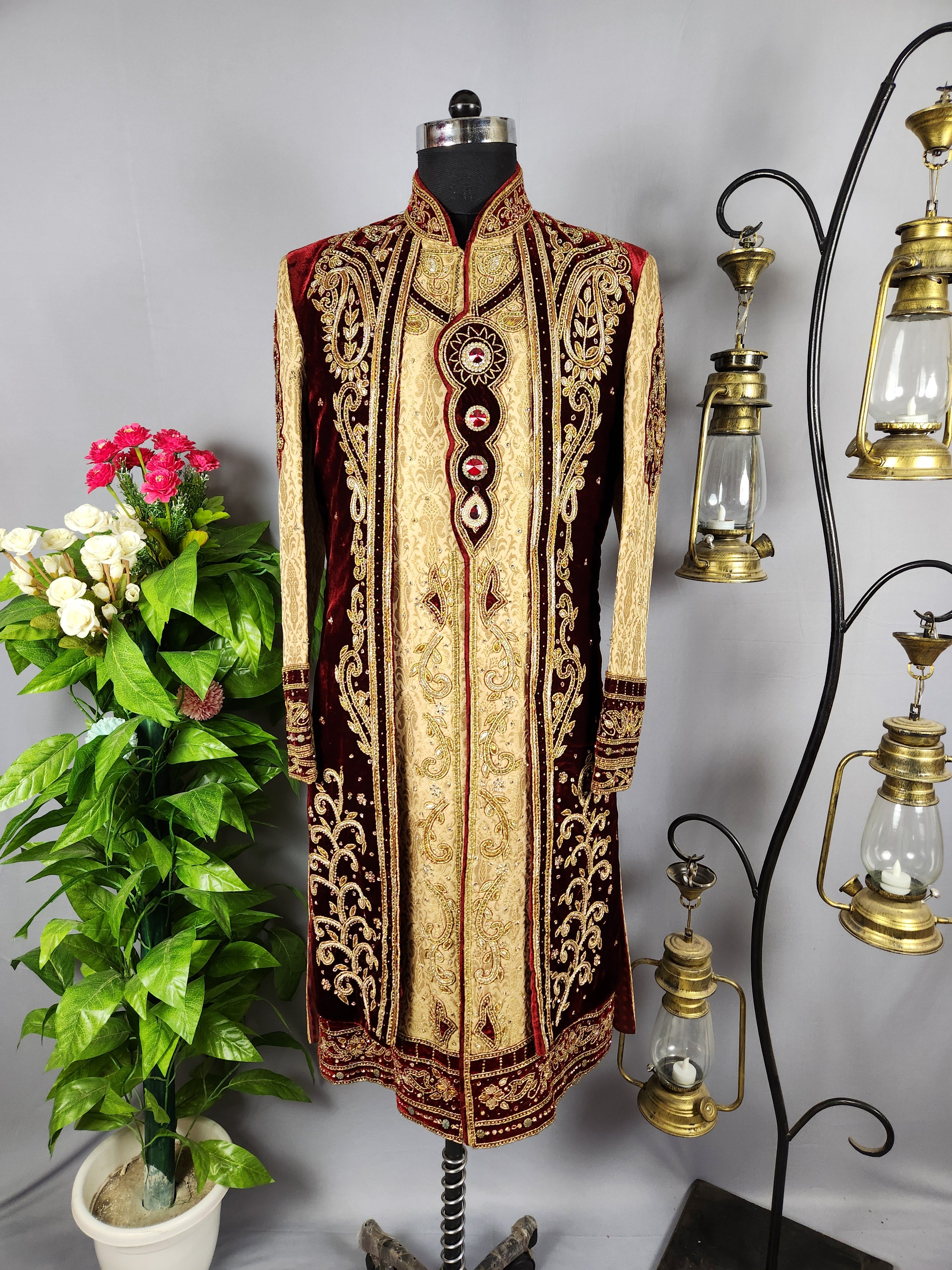 Golden Wedding Groom Sherwani - Maharaja Style | Sherwani For Men