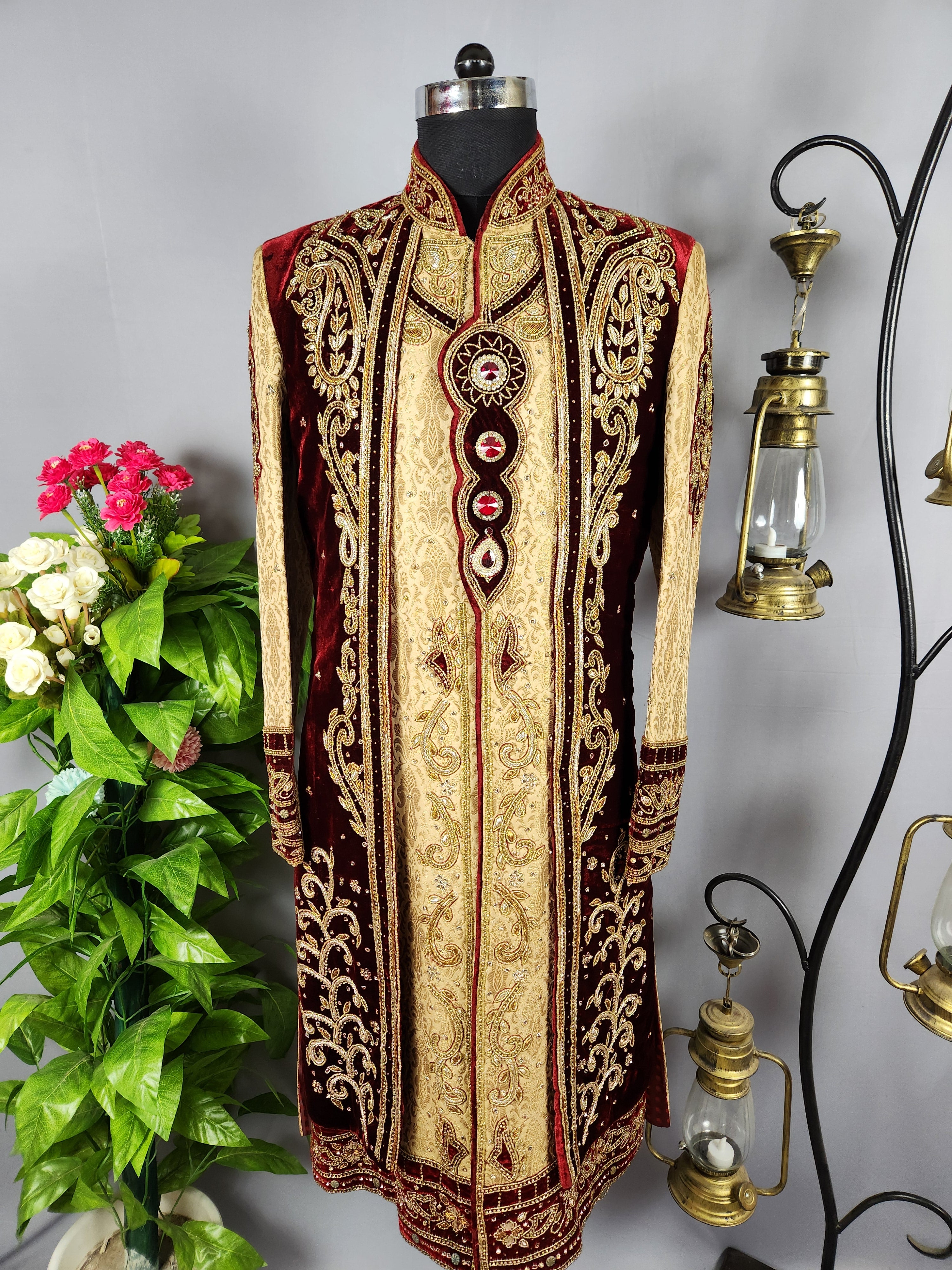 Golden Wedding Groom Sherwani - Maharaja Style | Sherwani For Men