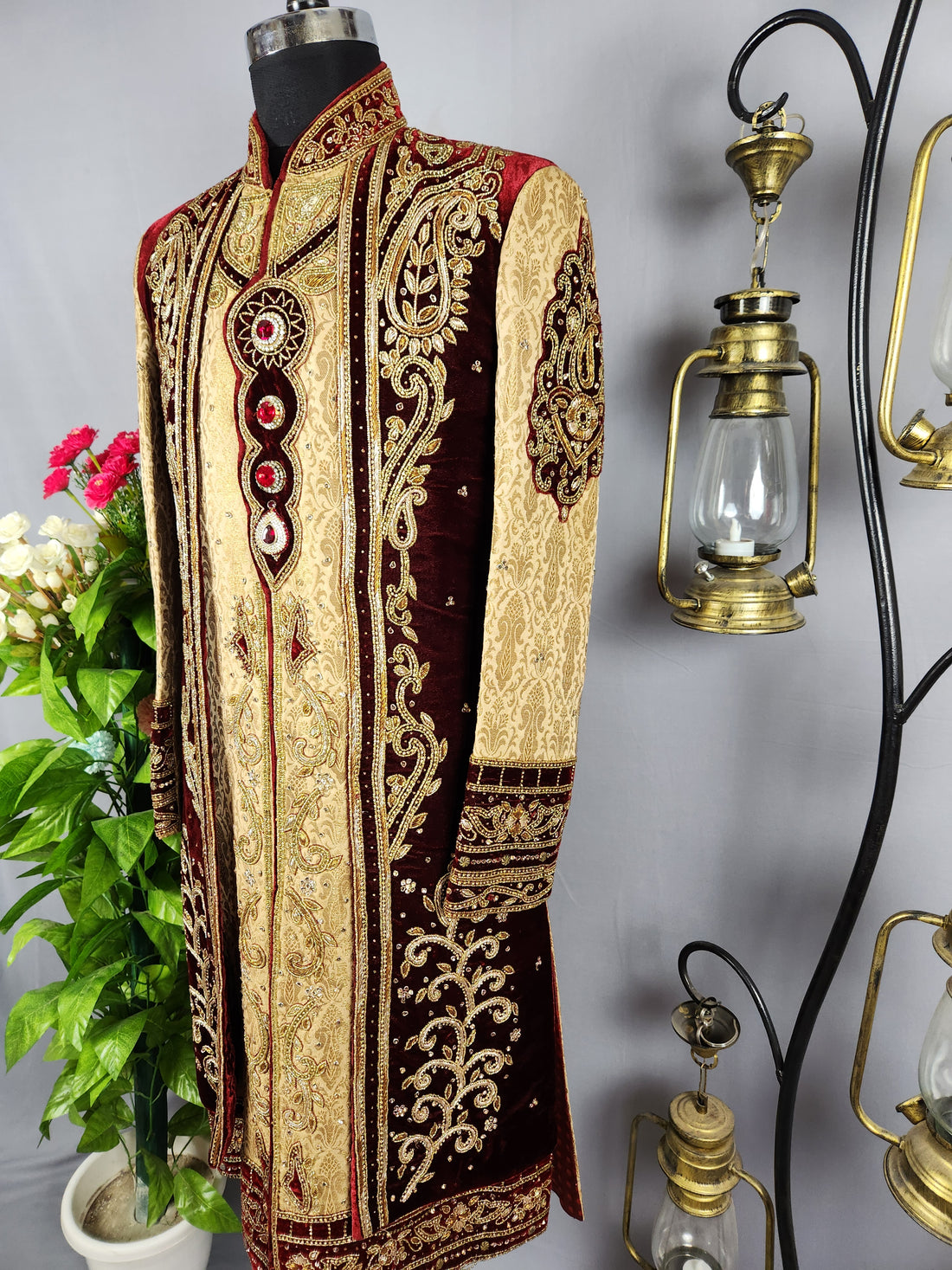 Golden Wedding Groom Sherwani - Maharaja Style | Sherwani For Men