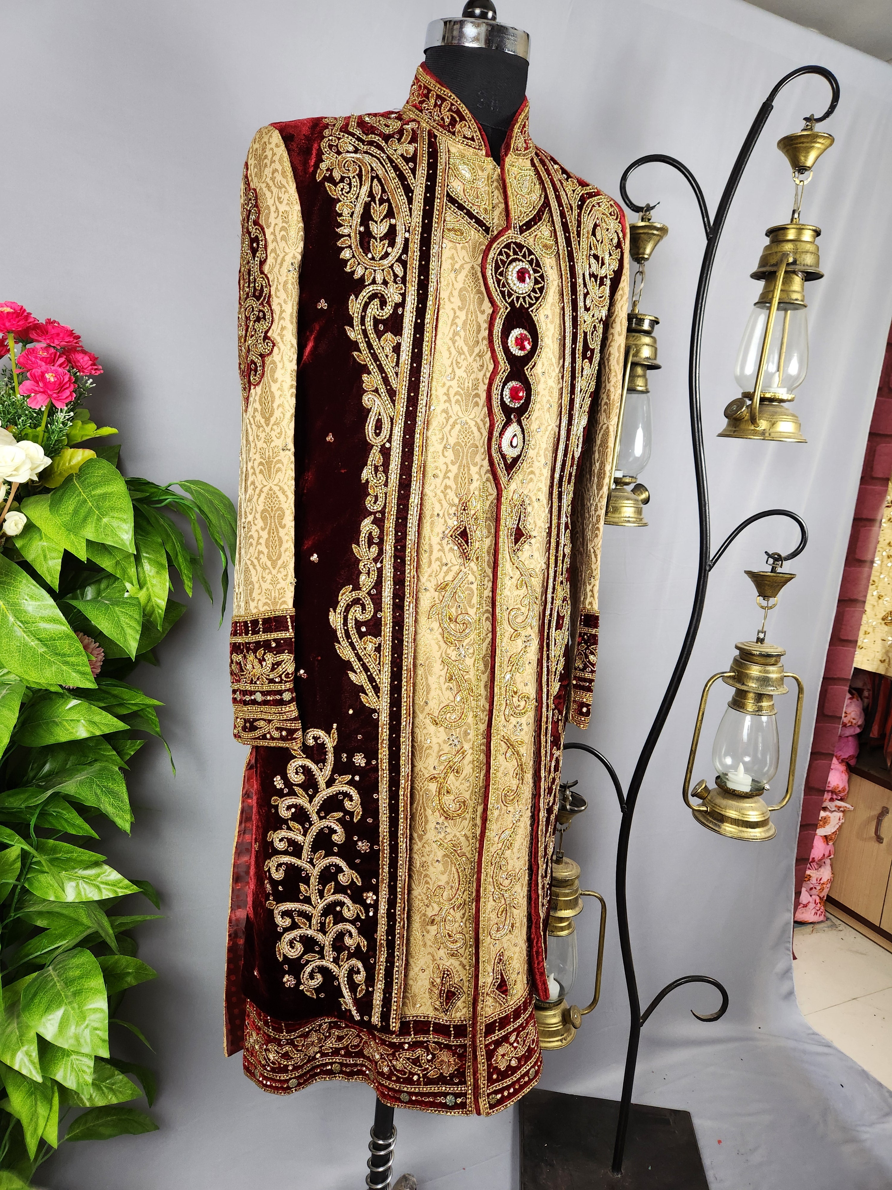 Golden Wedding Groom Sherwani - Maharaja Style | Sherwani For Men
