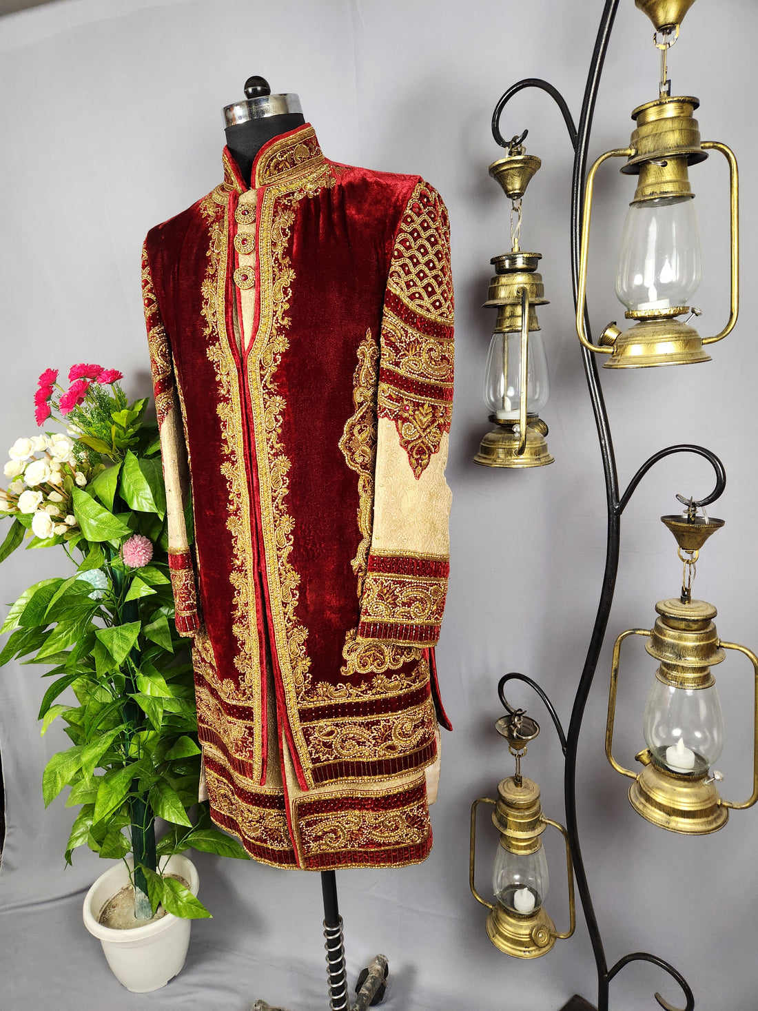 Golden Wedding Groom Sherwani  Maharaja Style Layered