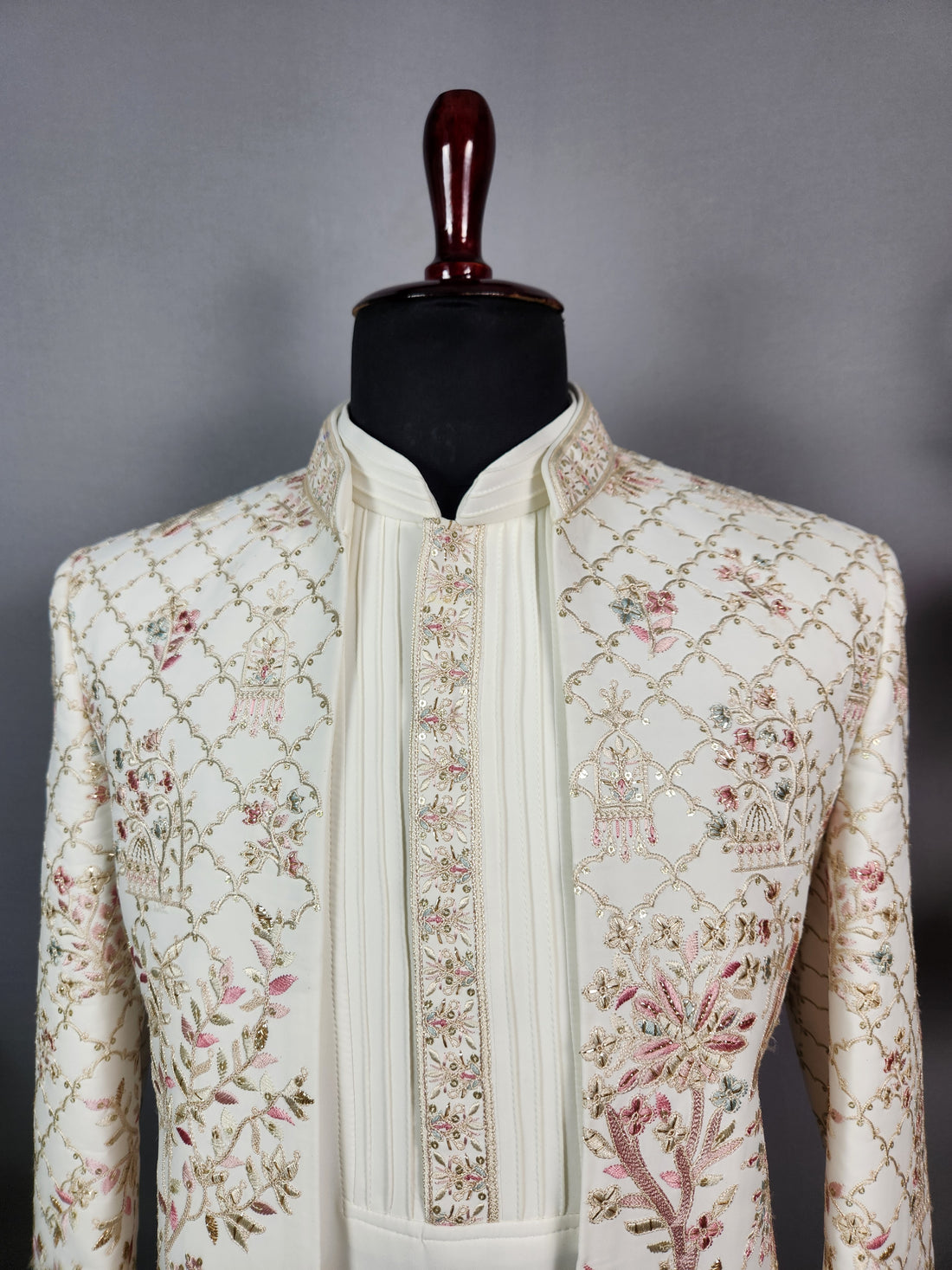 Off-White Indo-Western Sherwani for Men | Indian Groom Wedding Outfit