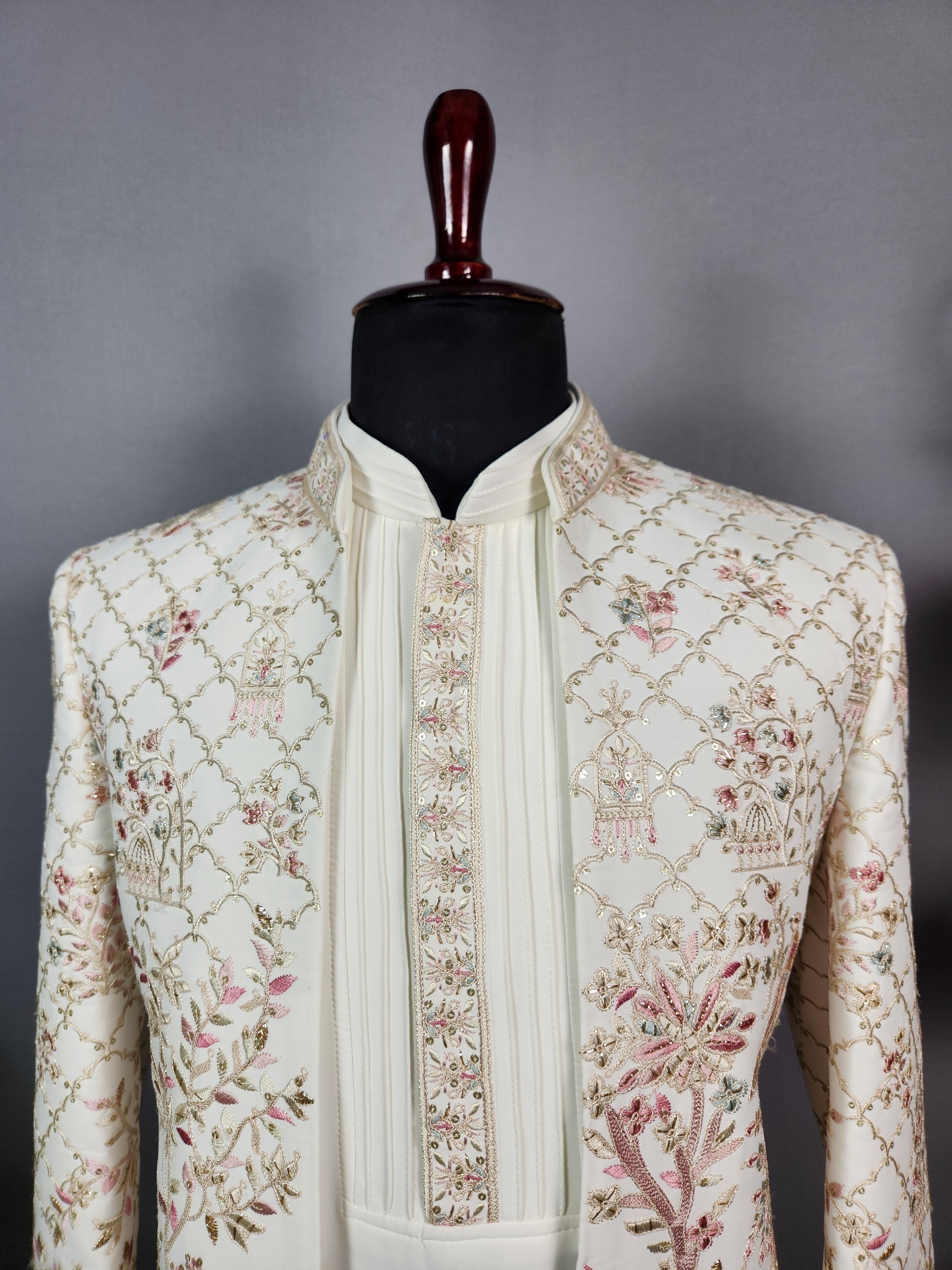 Off-White Indo-Western Sherwani for Men | Indian Groom Wedding Outfit