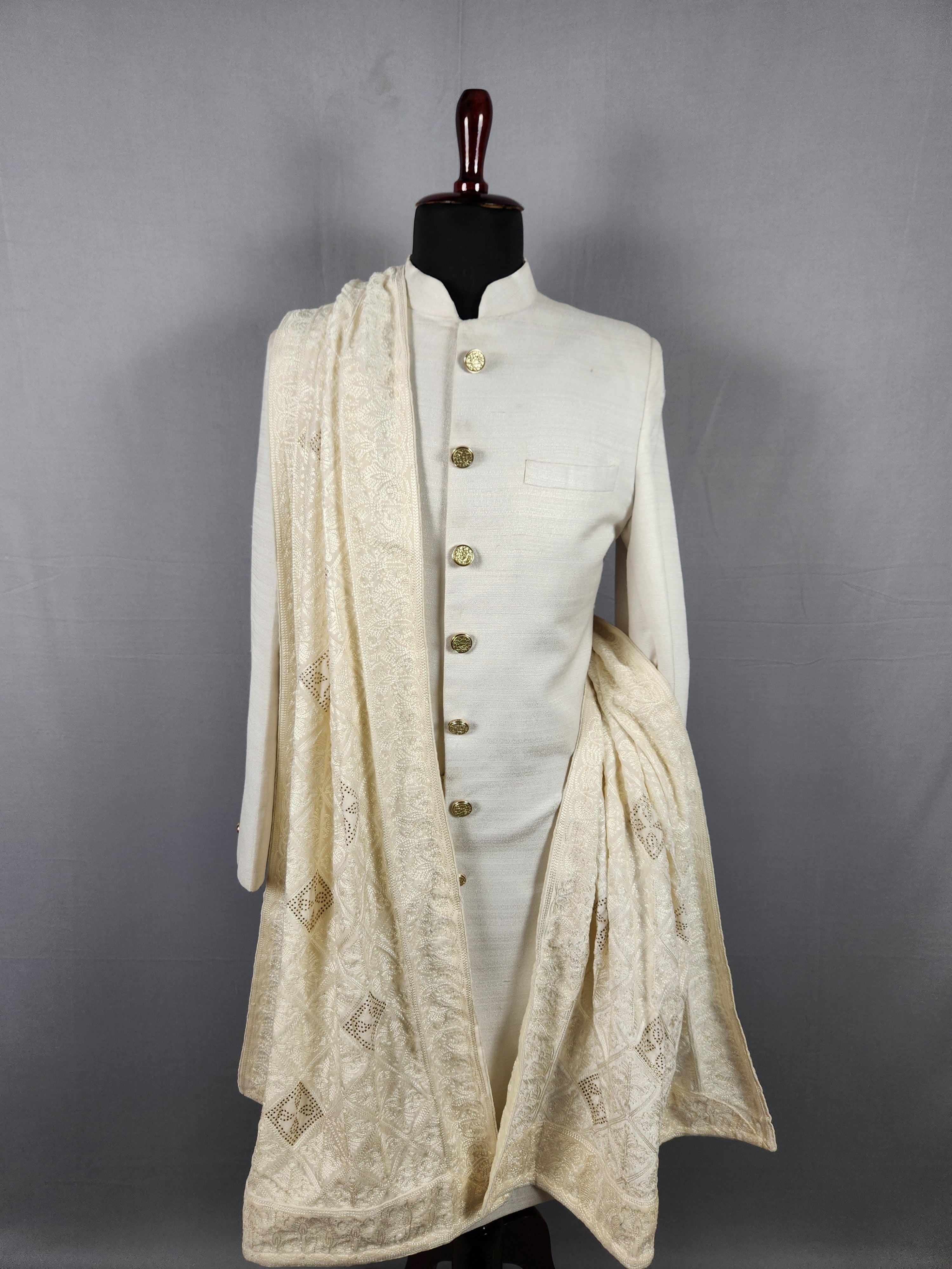 Off White Groom Shawl - A Thread Work Shawl