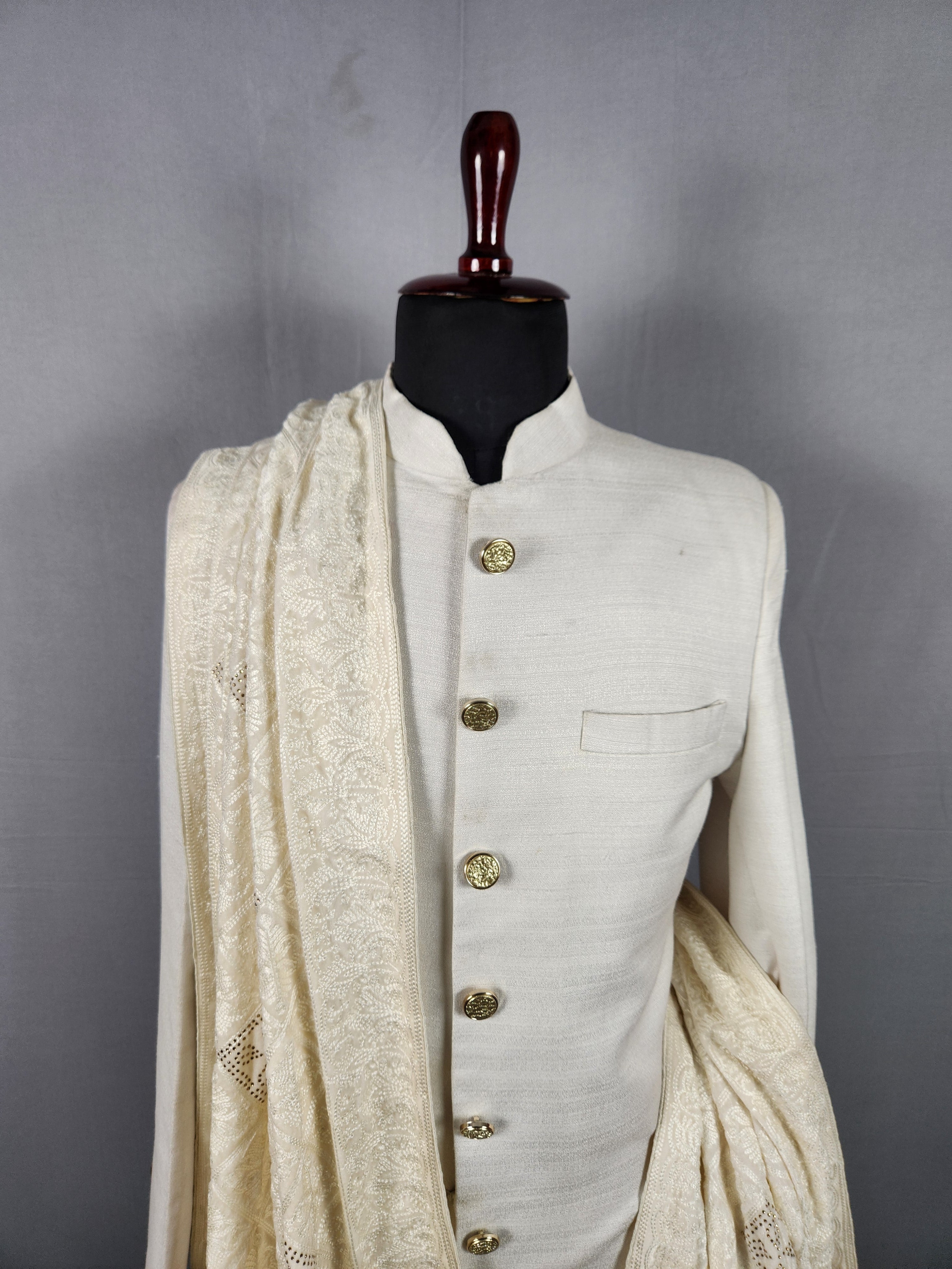 Off White Groom Shawl - A Thread Work Shawl