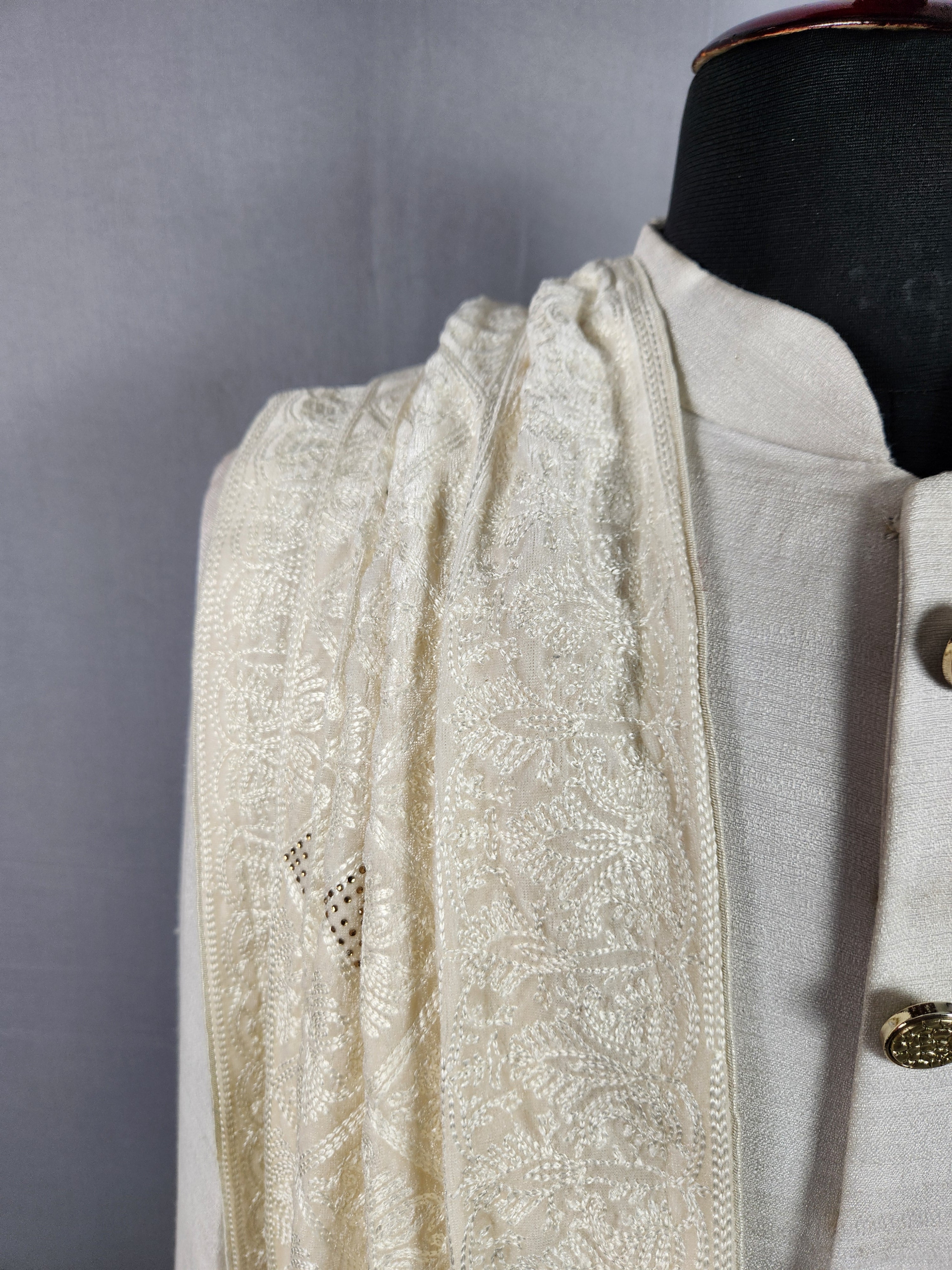 Off White Groom Shawl - A Thread Work Shawl