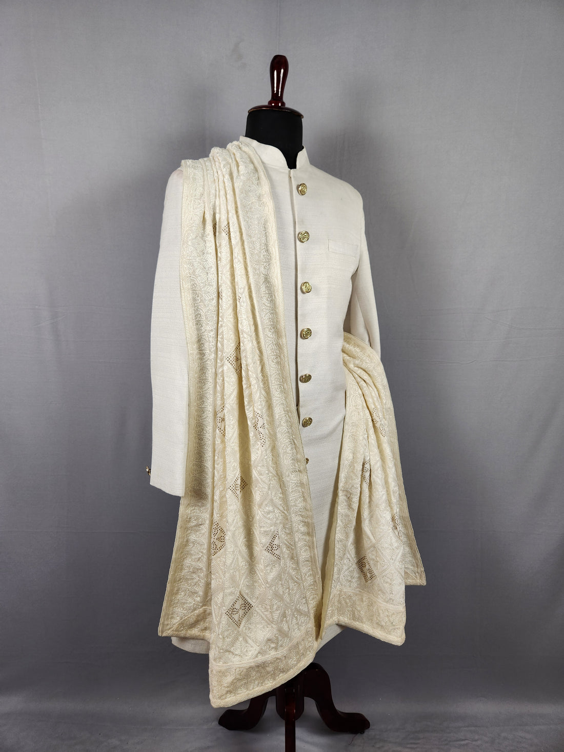 Off White Groom Shawl - A Thread Work Shawl