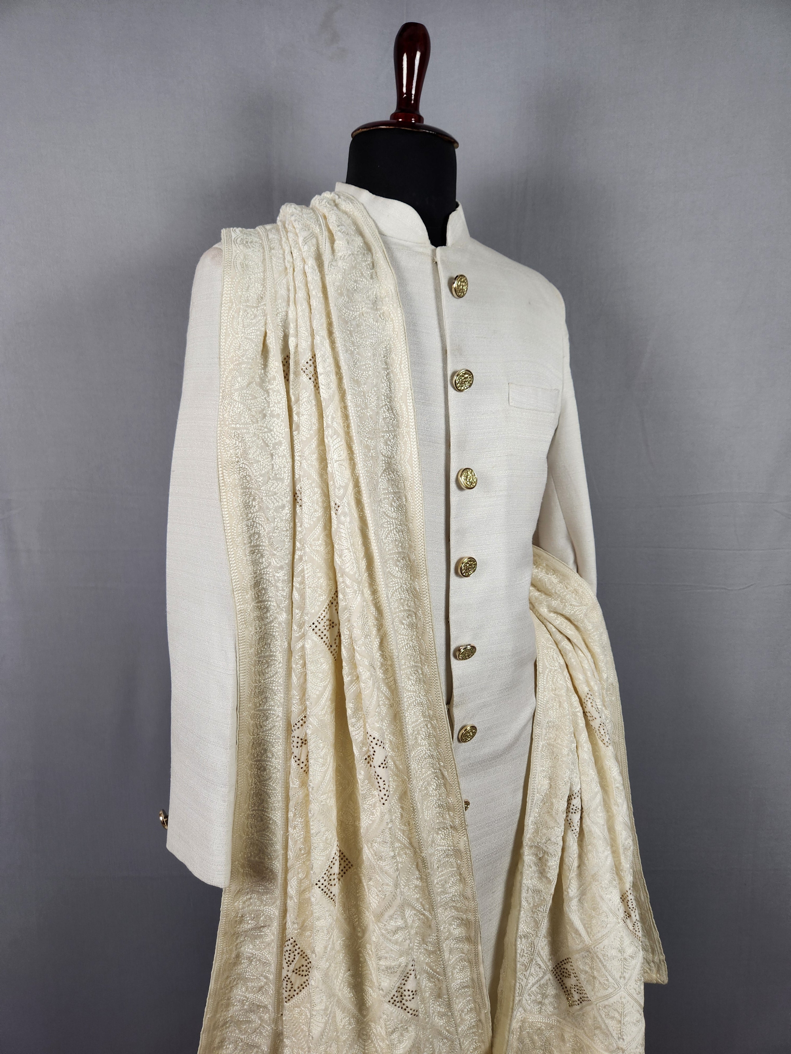 Off White Groom Shawl - A Thread Work Shawl