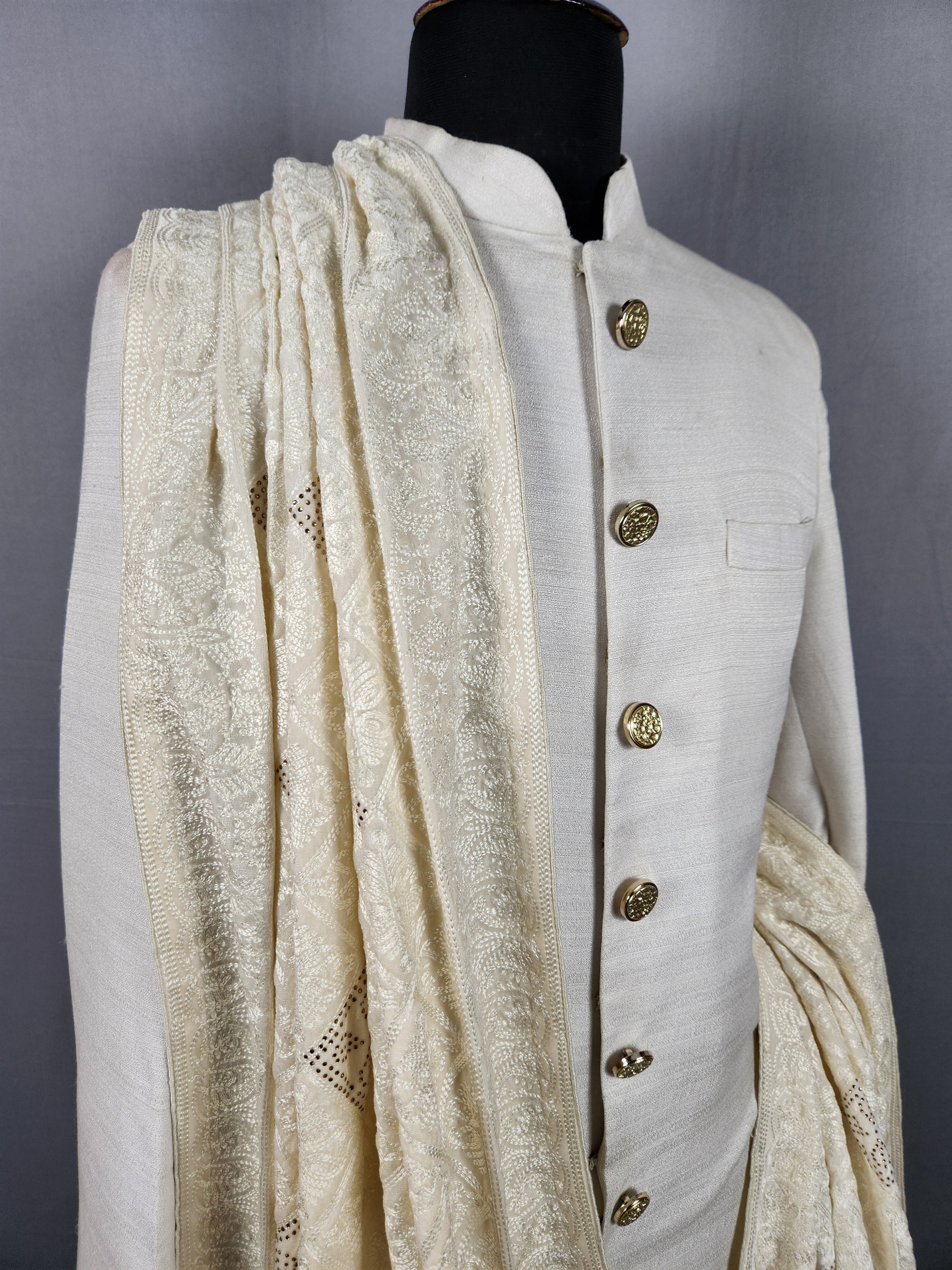 Off White Groom Shawl - A Thread Work Shawl