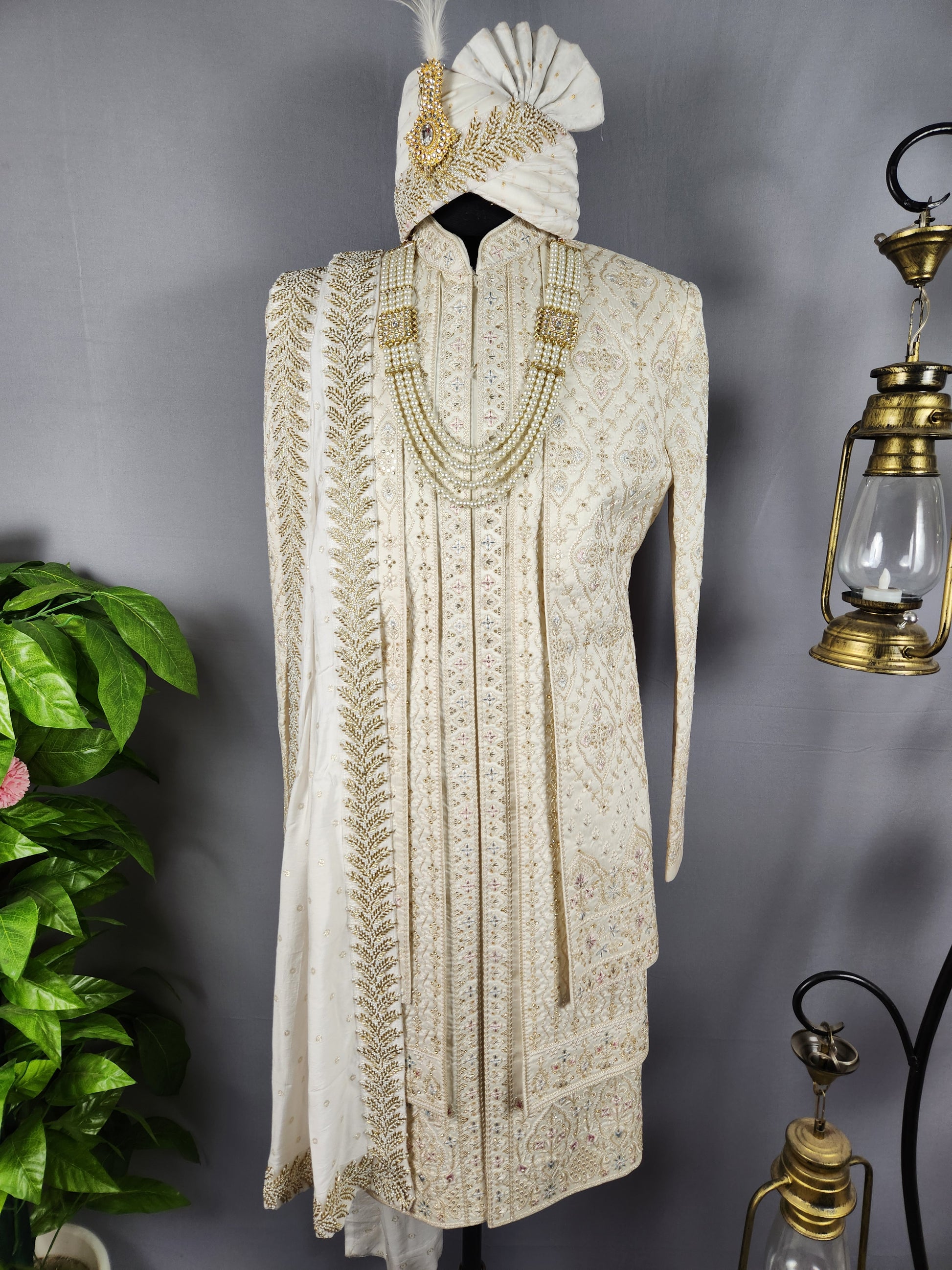 Off-White Groom Sherwani WITH Thread Work