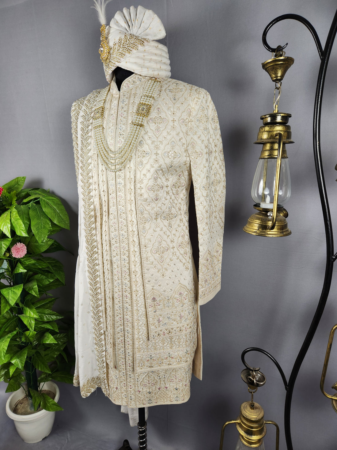 Off-White Groom Sherwani WITH Thread Work