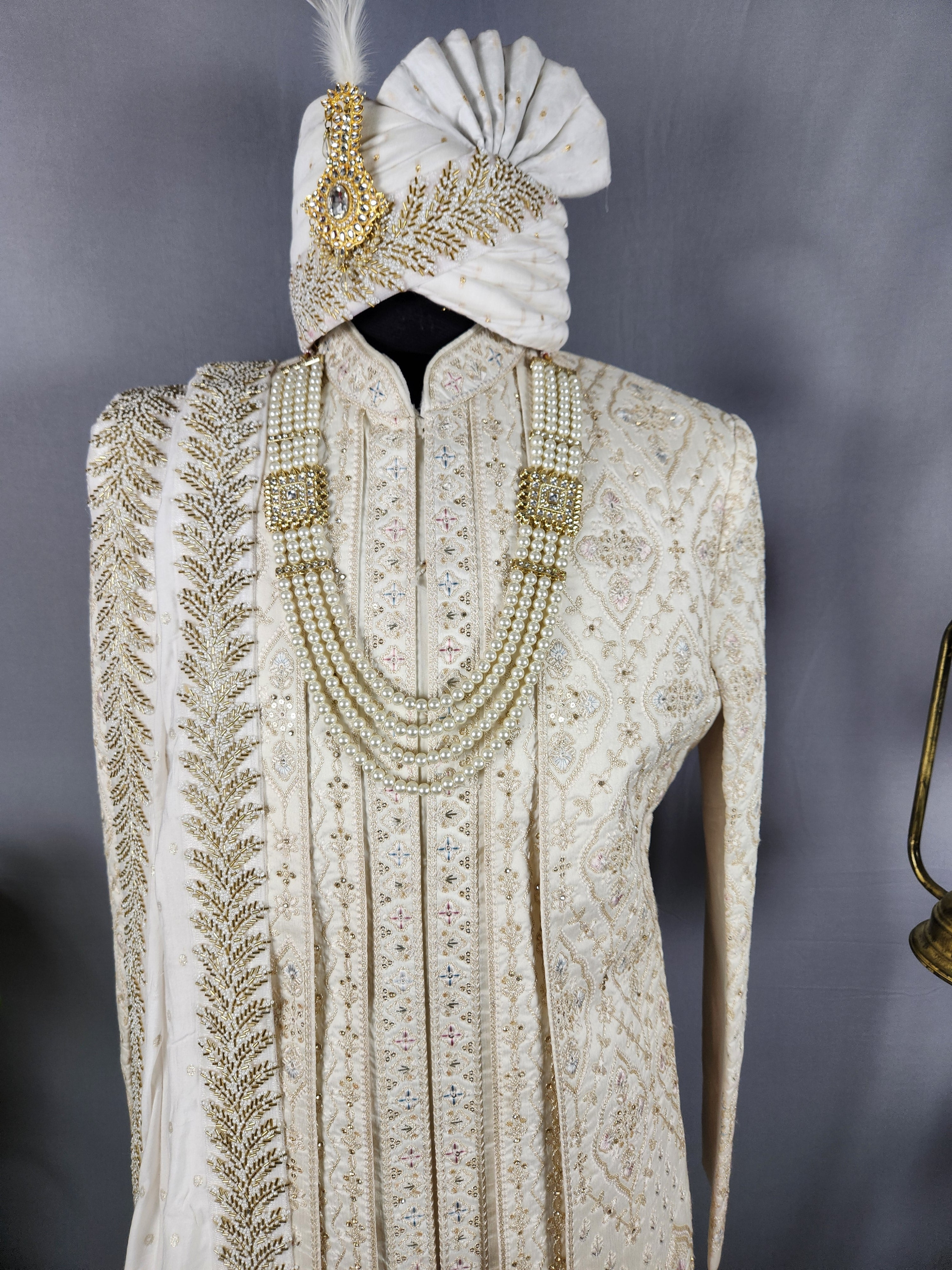 Off-White Groom Sherwani WITH Thread Work