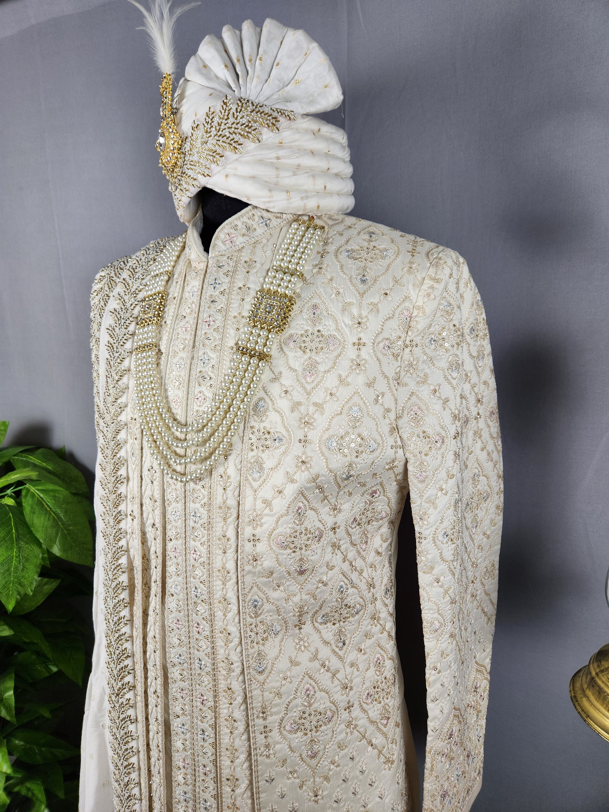 Off-White Groom Sherwani WITH Thread Work