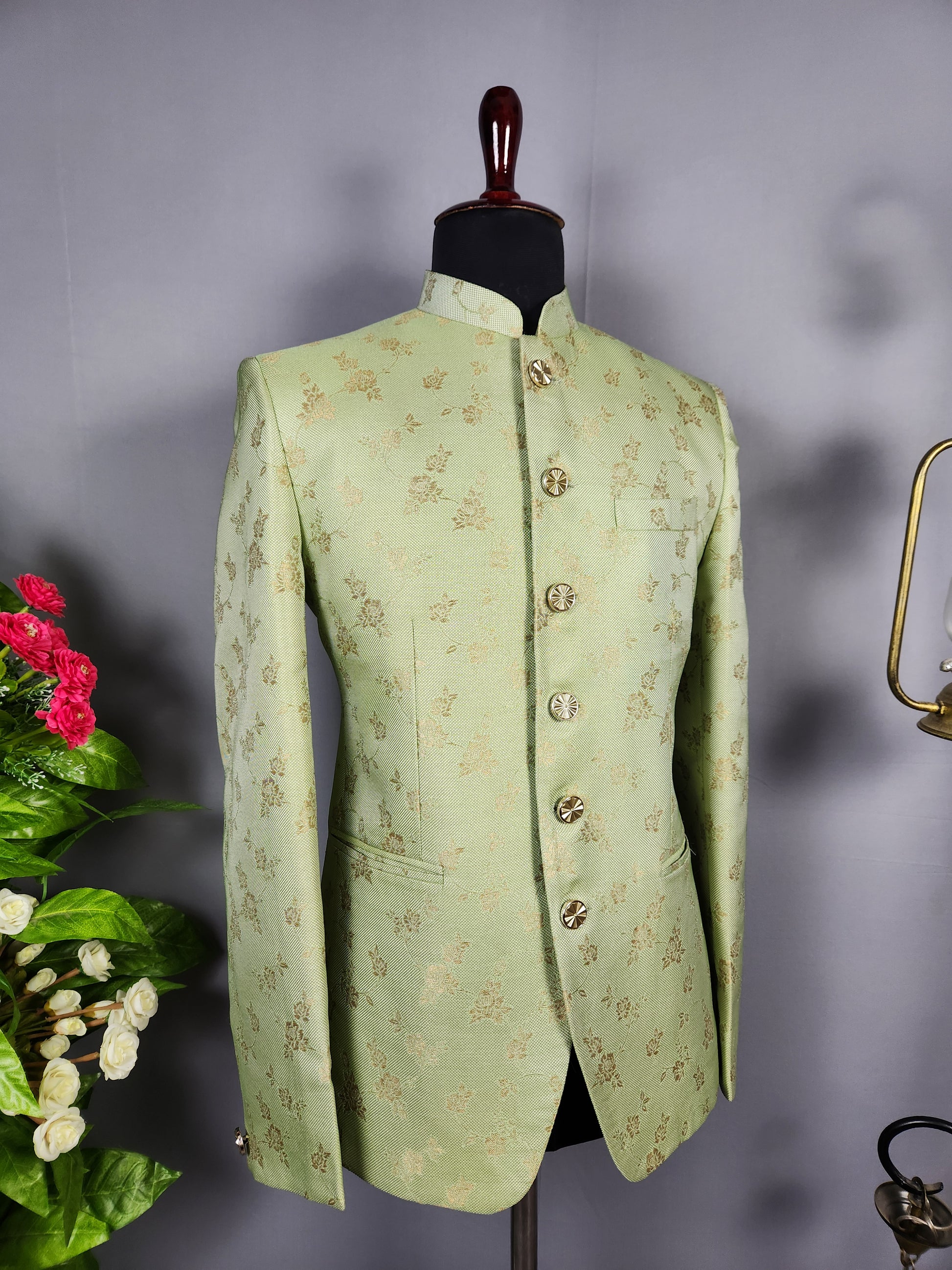 Pastel Green Jodhpuri Suit for Men  -   Indian Wedding Outfit for Men