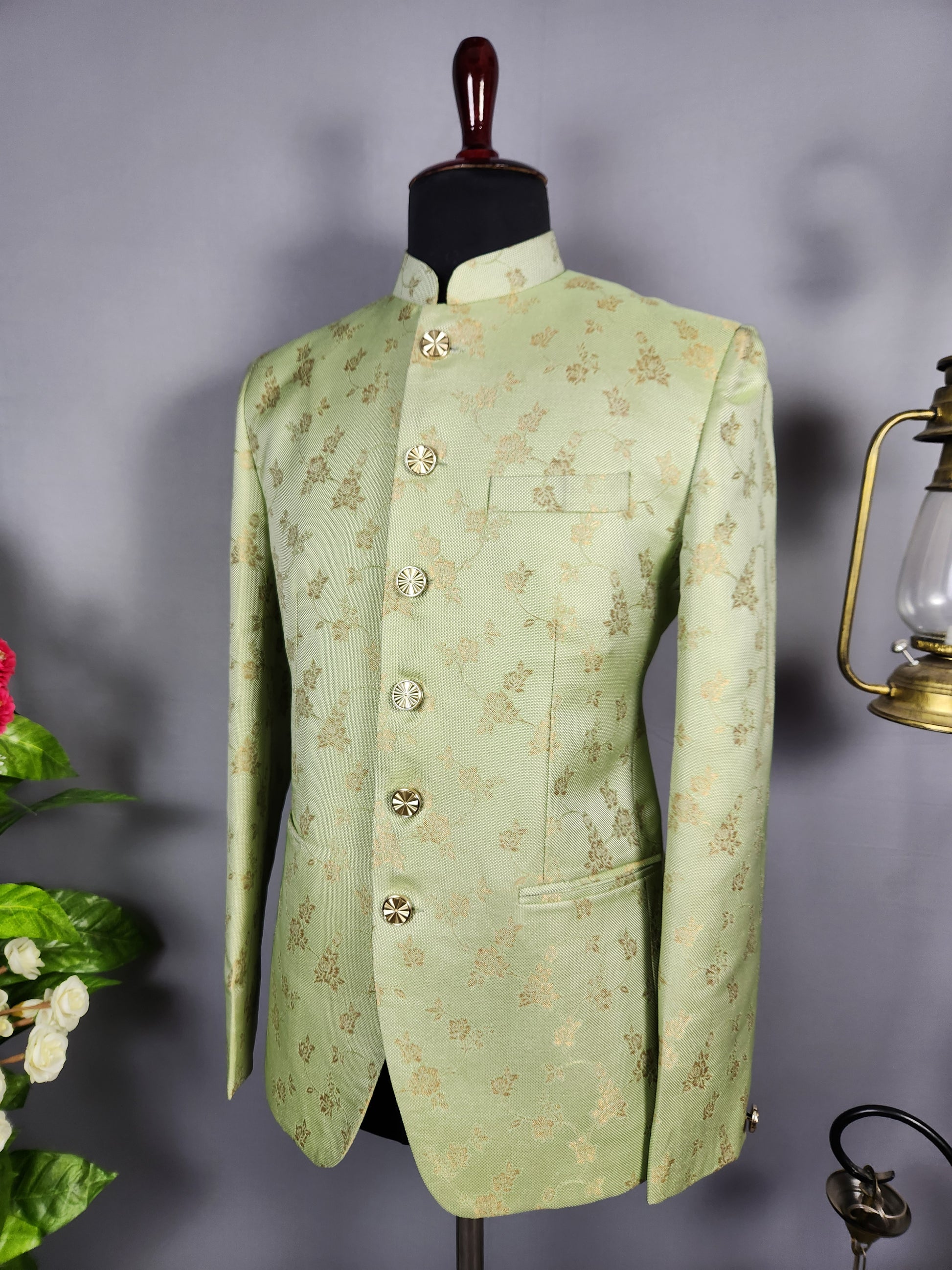Pastel Green Jodhpuri Suit for Men  -   Indian Wedding Outfit for Men