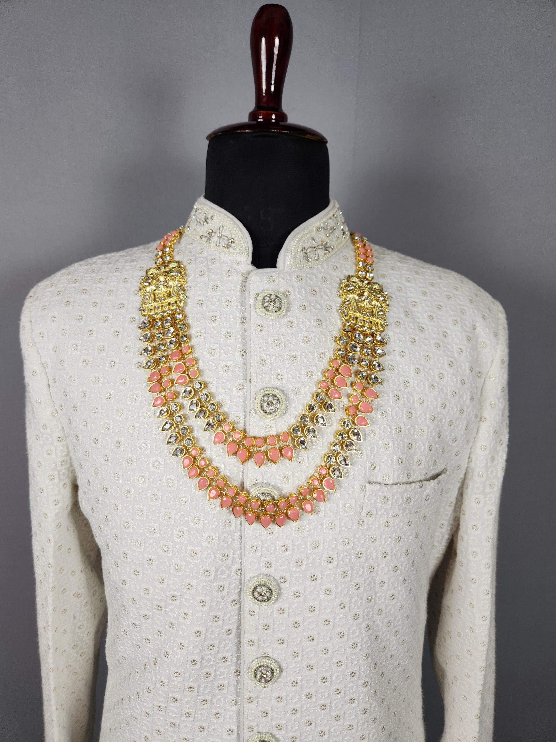 Peach Kundan Necklace for Groom