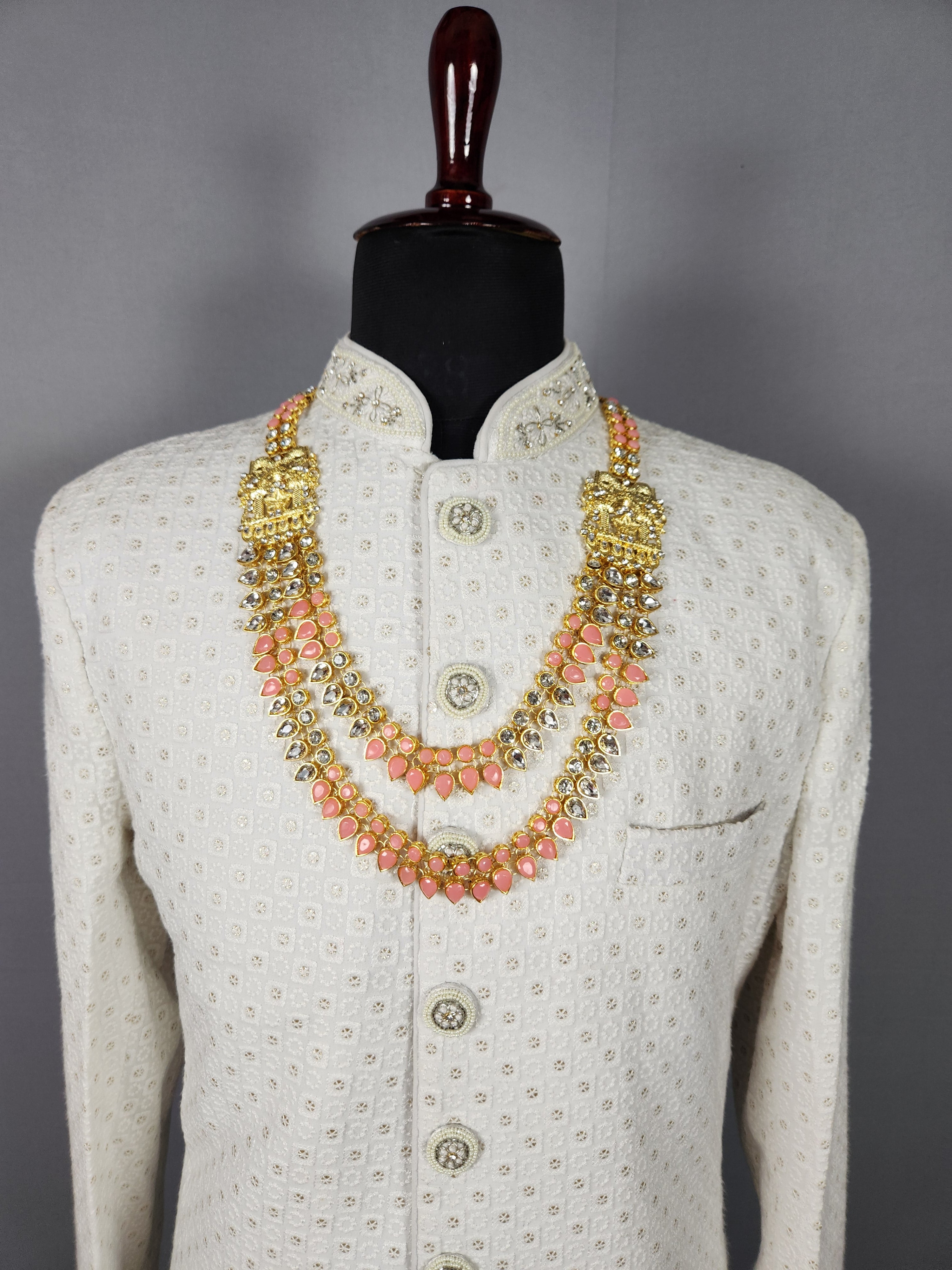 Peach Kundan Necklace for Groom