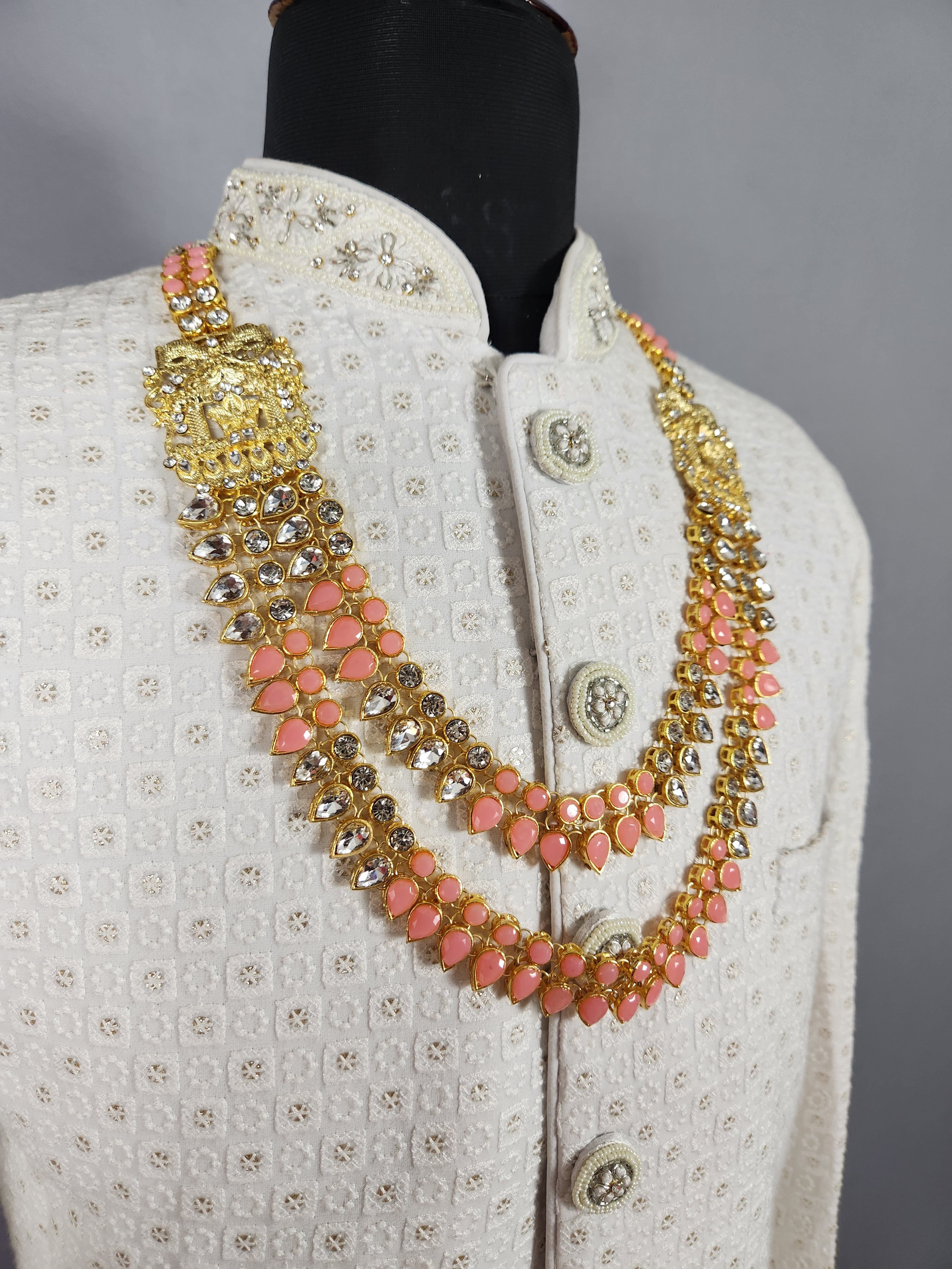 Peach Kundan Necklace for Groom