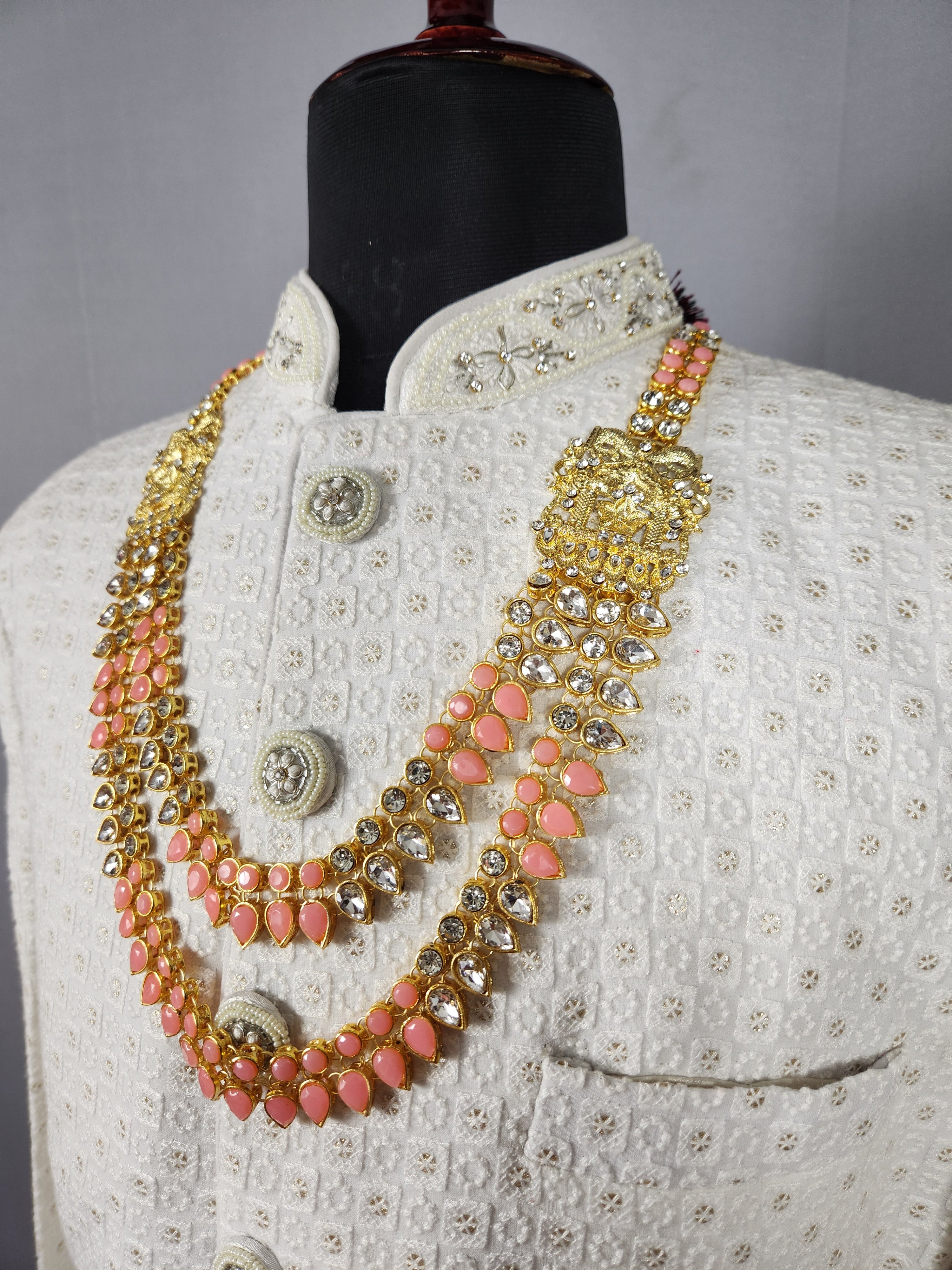 Peach Kundan Necklace for Groom