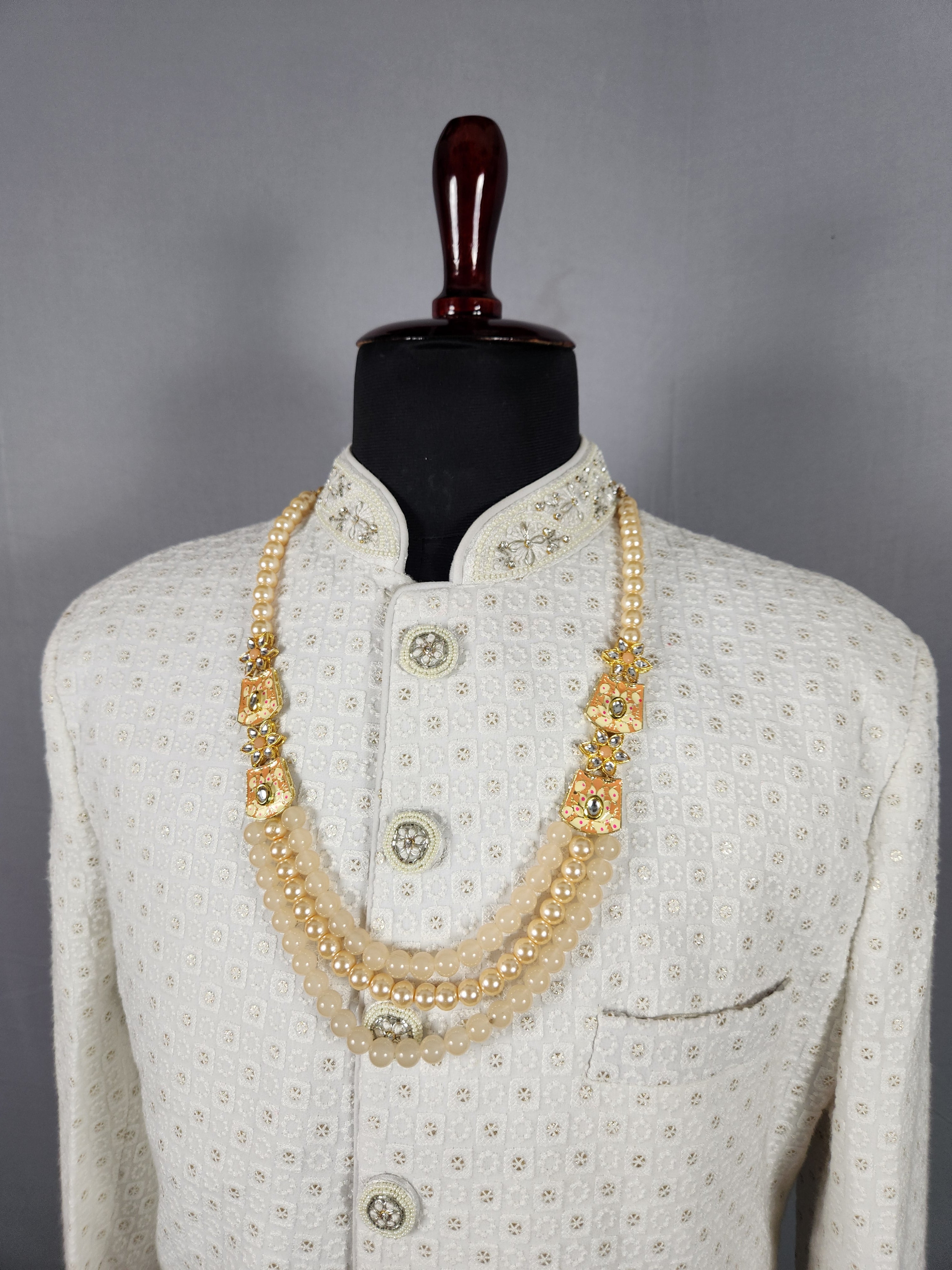 Peach Groom Necklace For Wedding Mala Sherwani