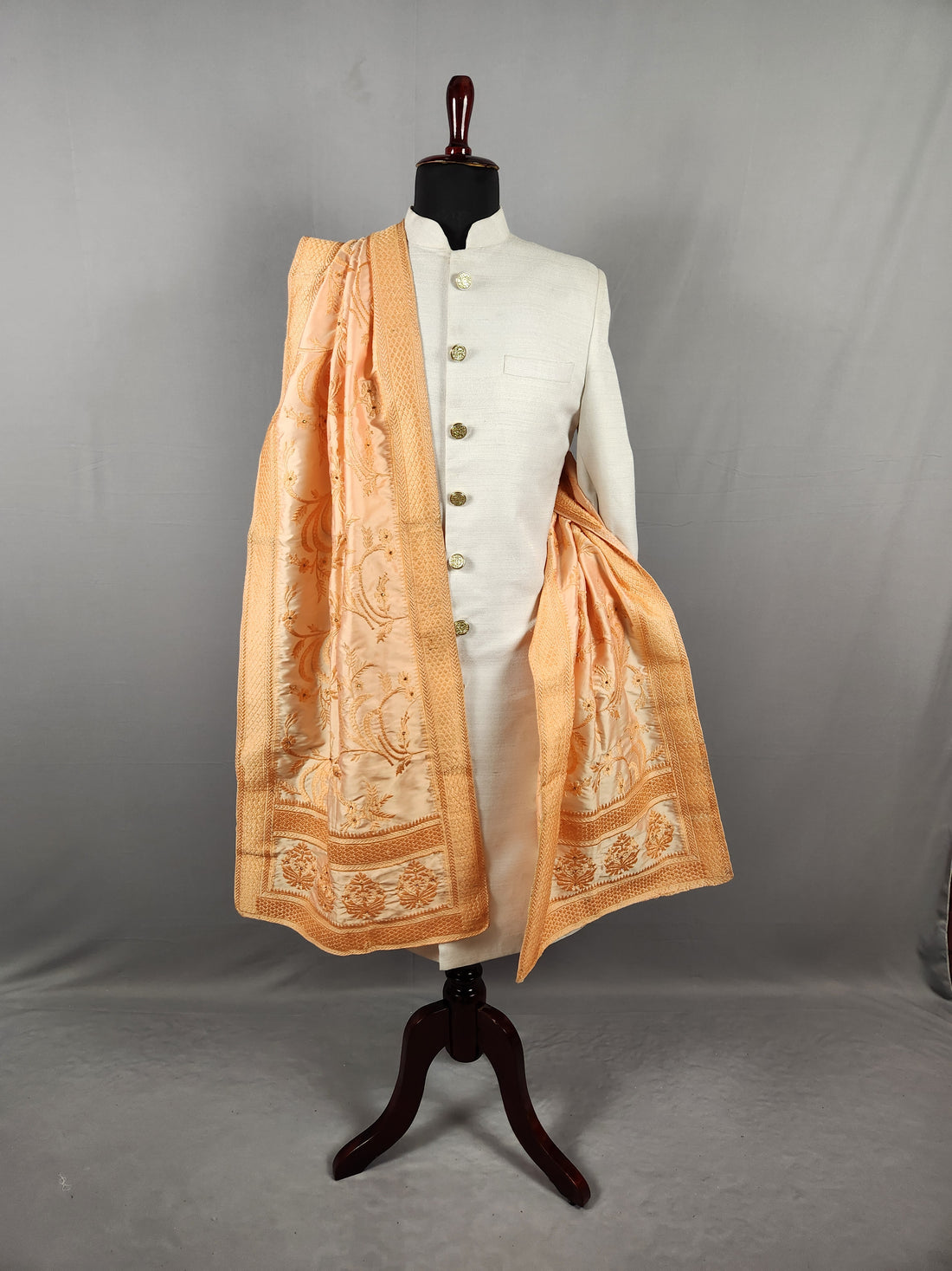 Peach Groom Stole with Peach Thread Embroidery