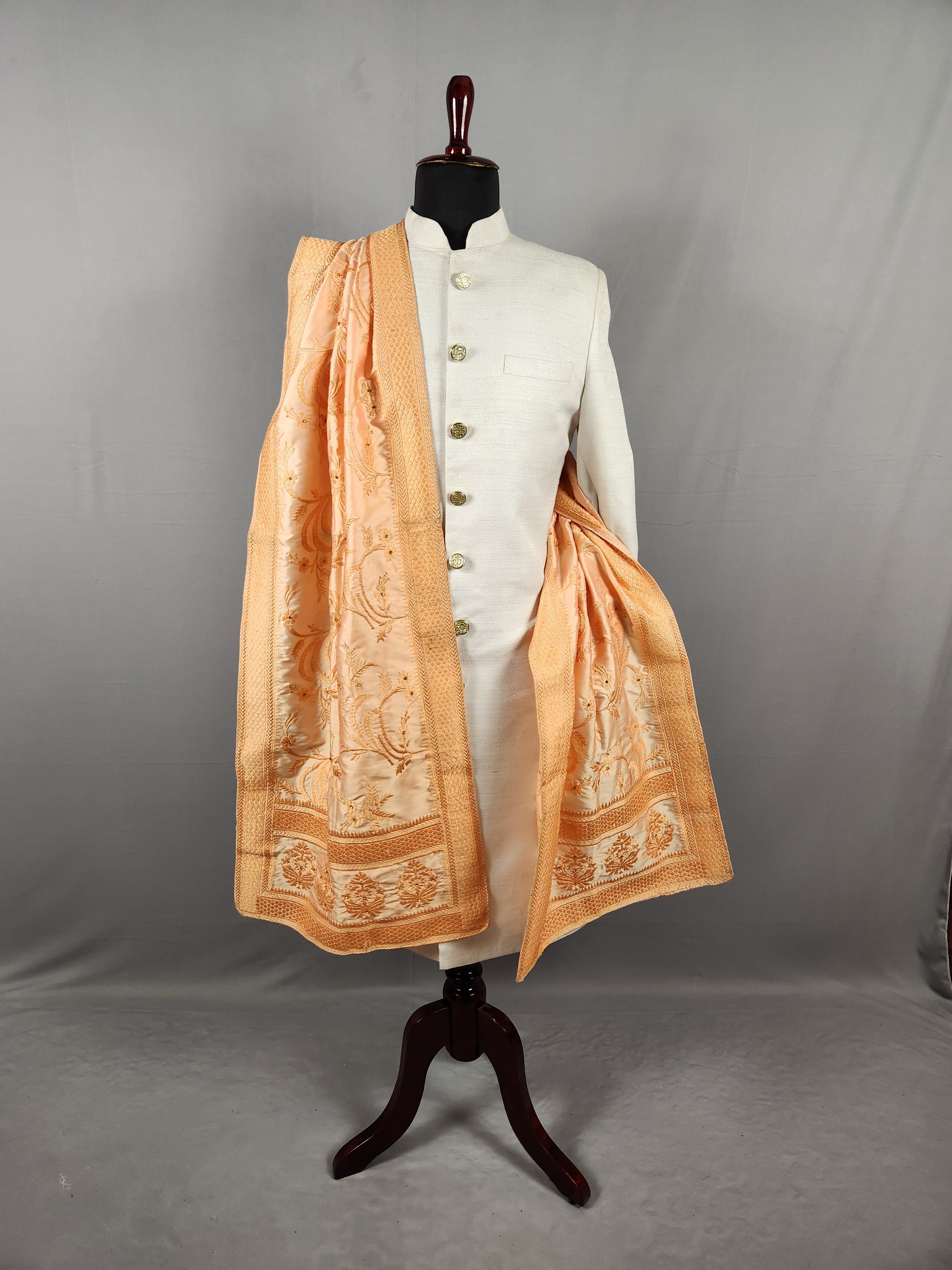 Peach Groom Stole with Peach Thread Embroidery