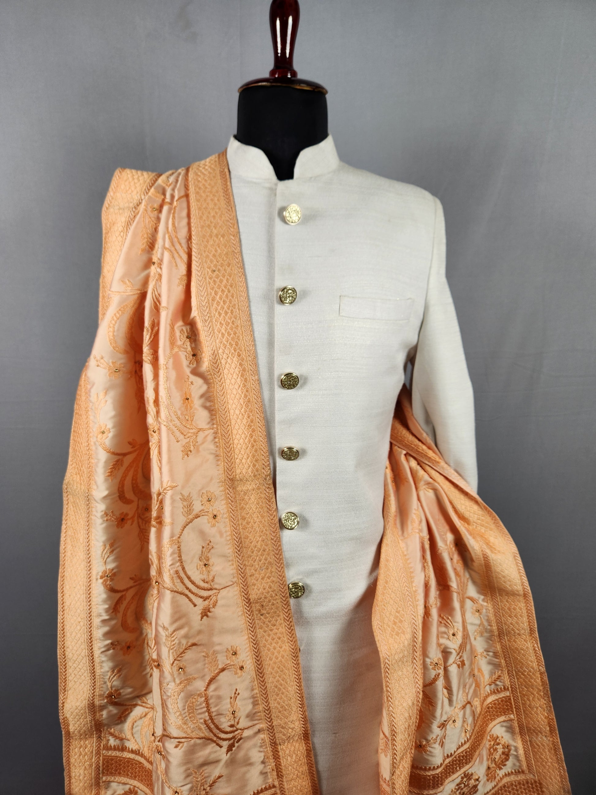 Peach Groom Stole with Peach Thread Embroidery