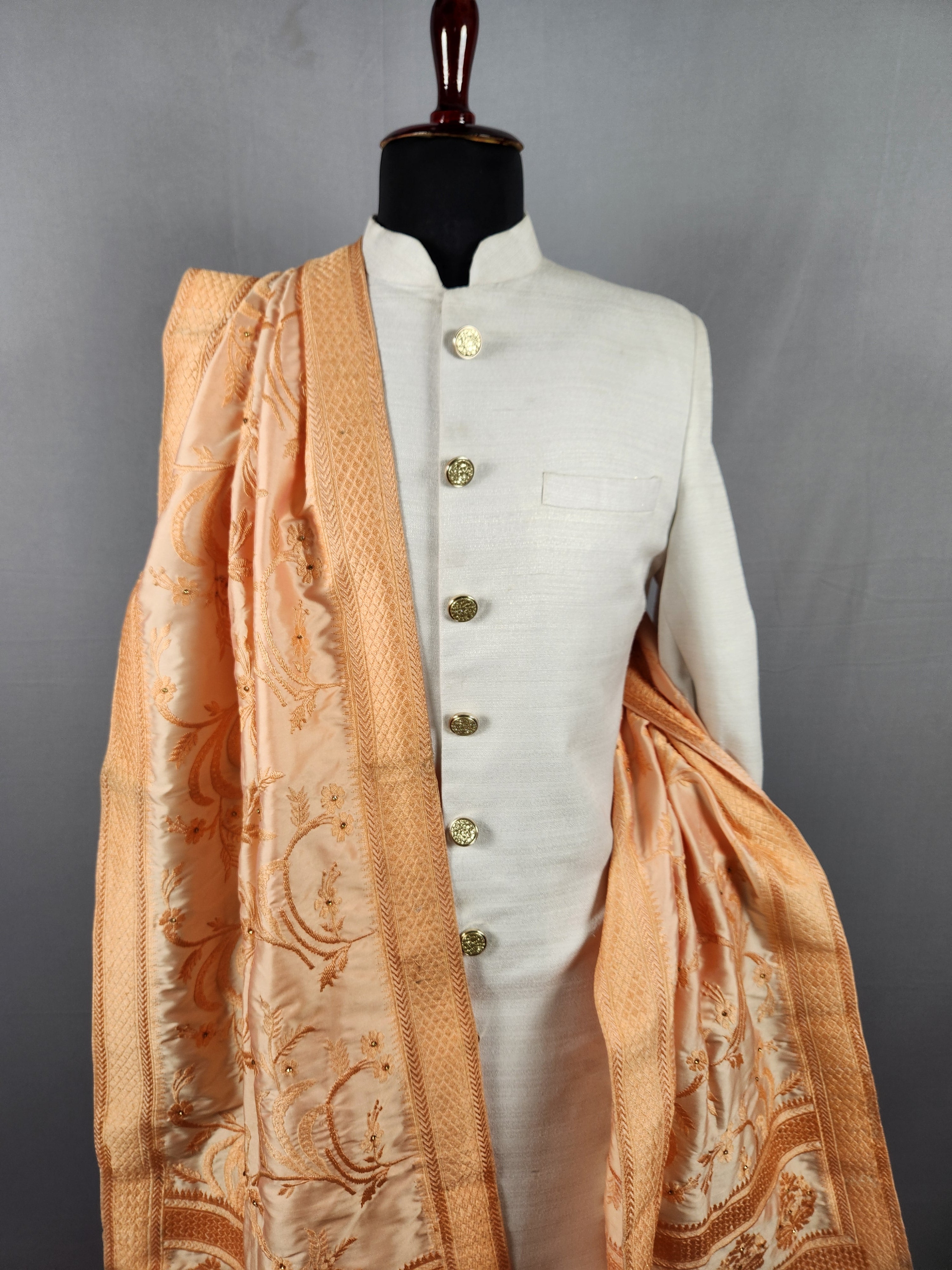 Peach Groom Stole with Peach Thread Embroidery