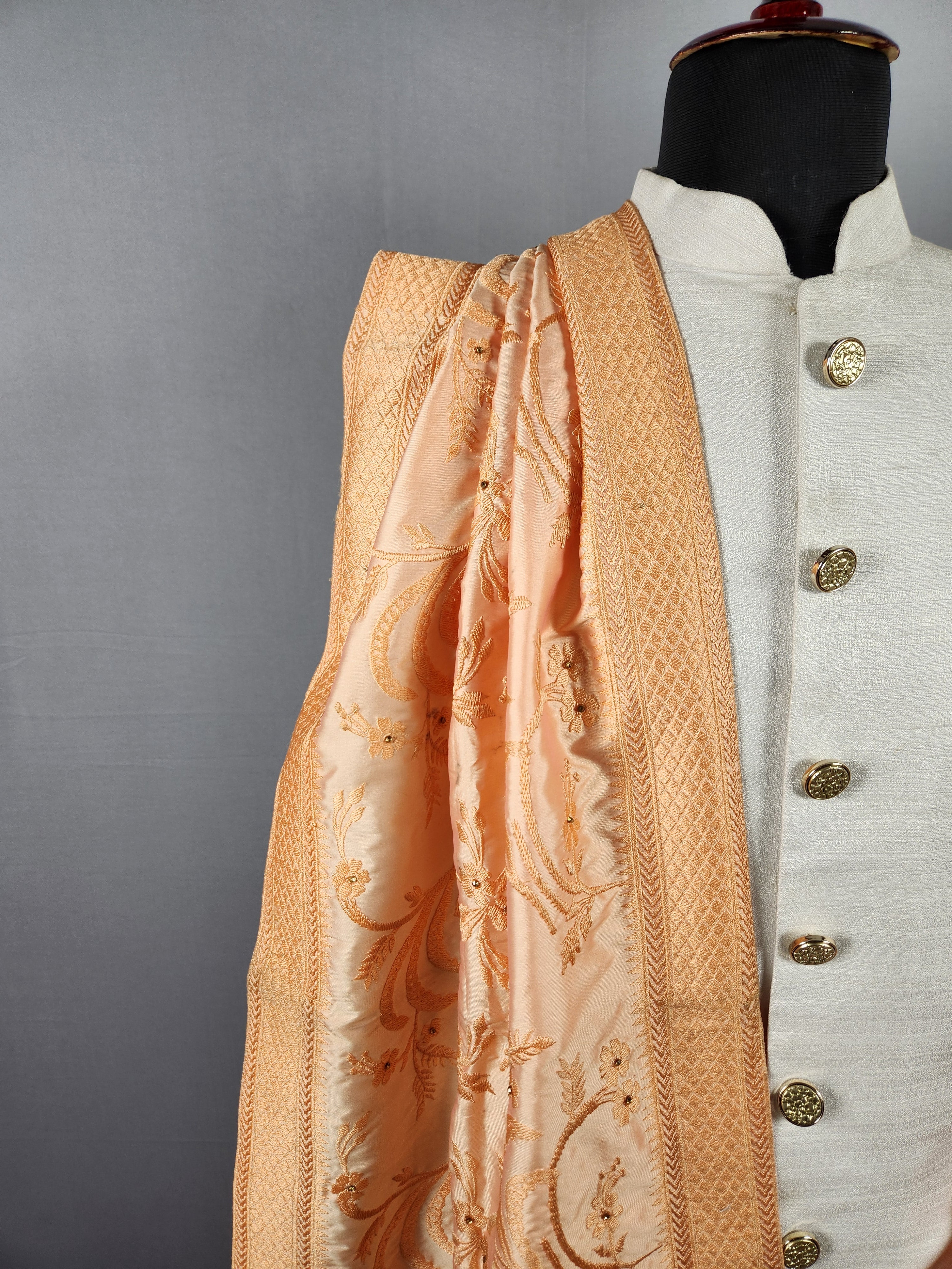 Peach Groom Stole with Peach Thread Embroidery
