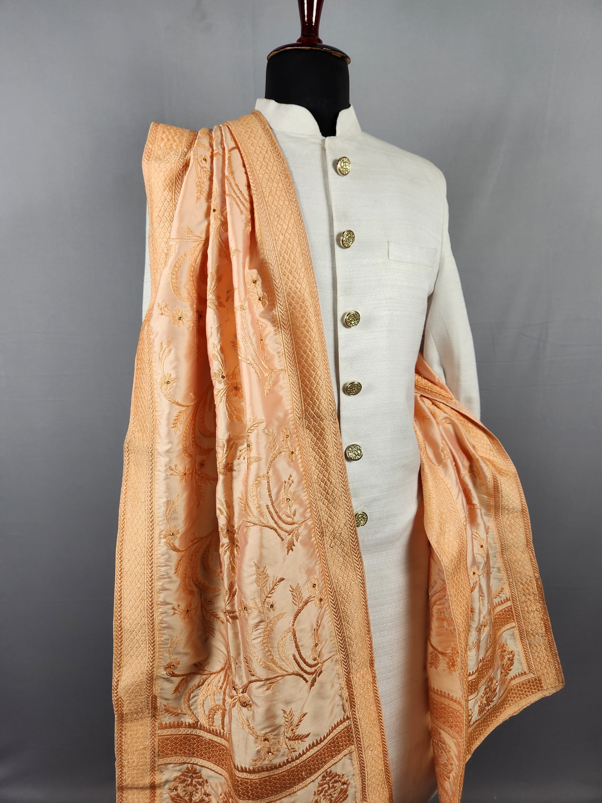 Peach Groom Stole with Peach Thread Embroidery