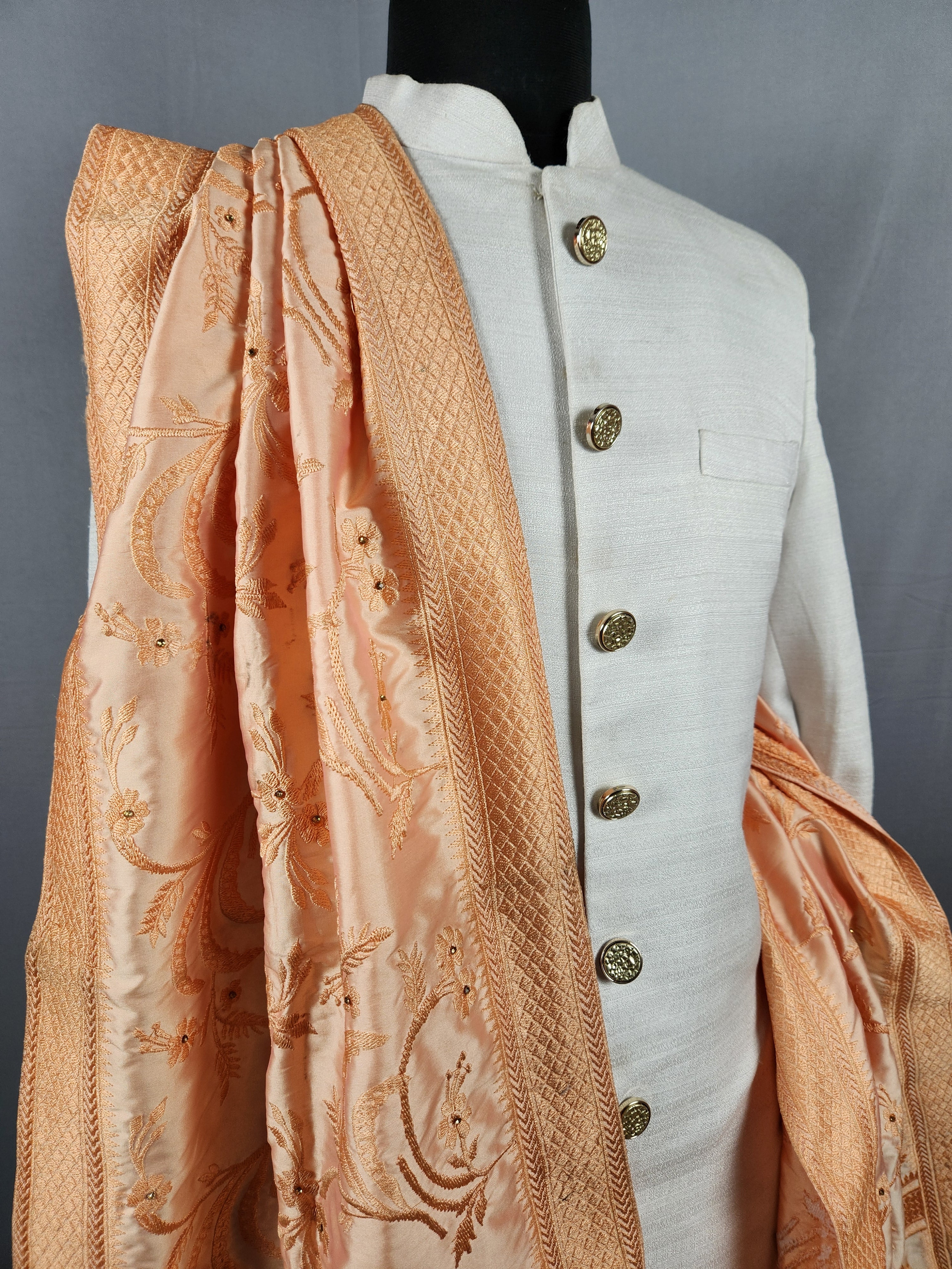 Peach Groom Stole with Peach Thread Embroidery