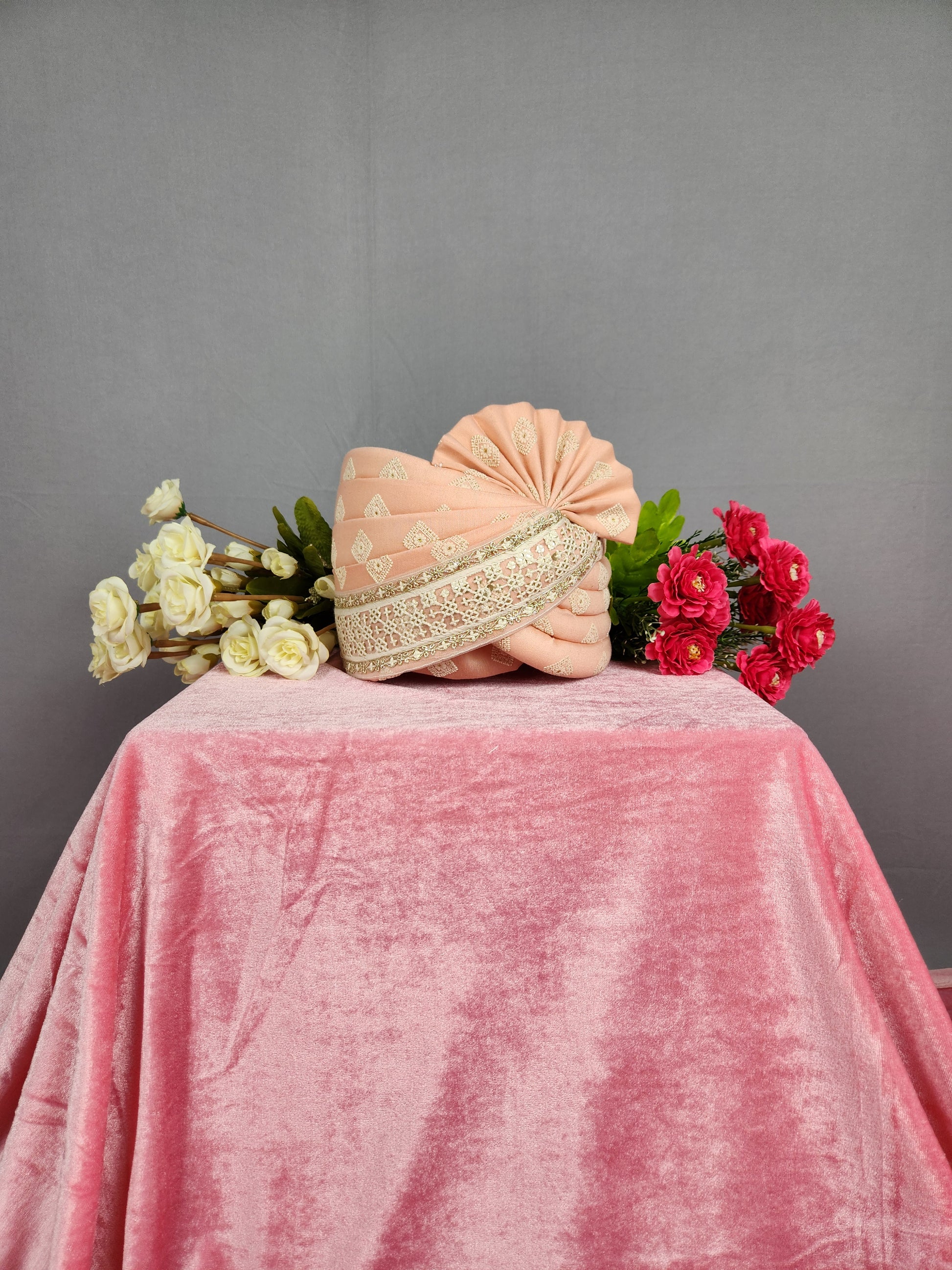 Peach Groom Turban Shawl Dupatta Safa Set