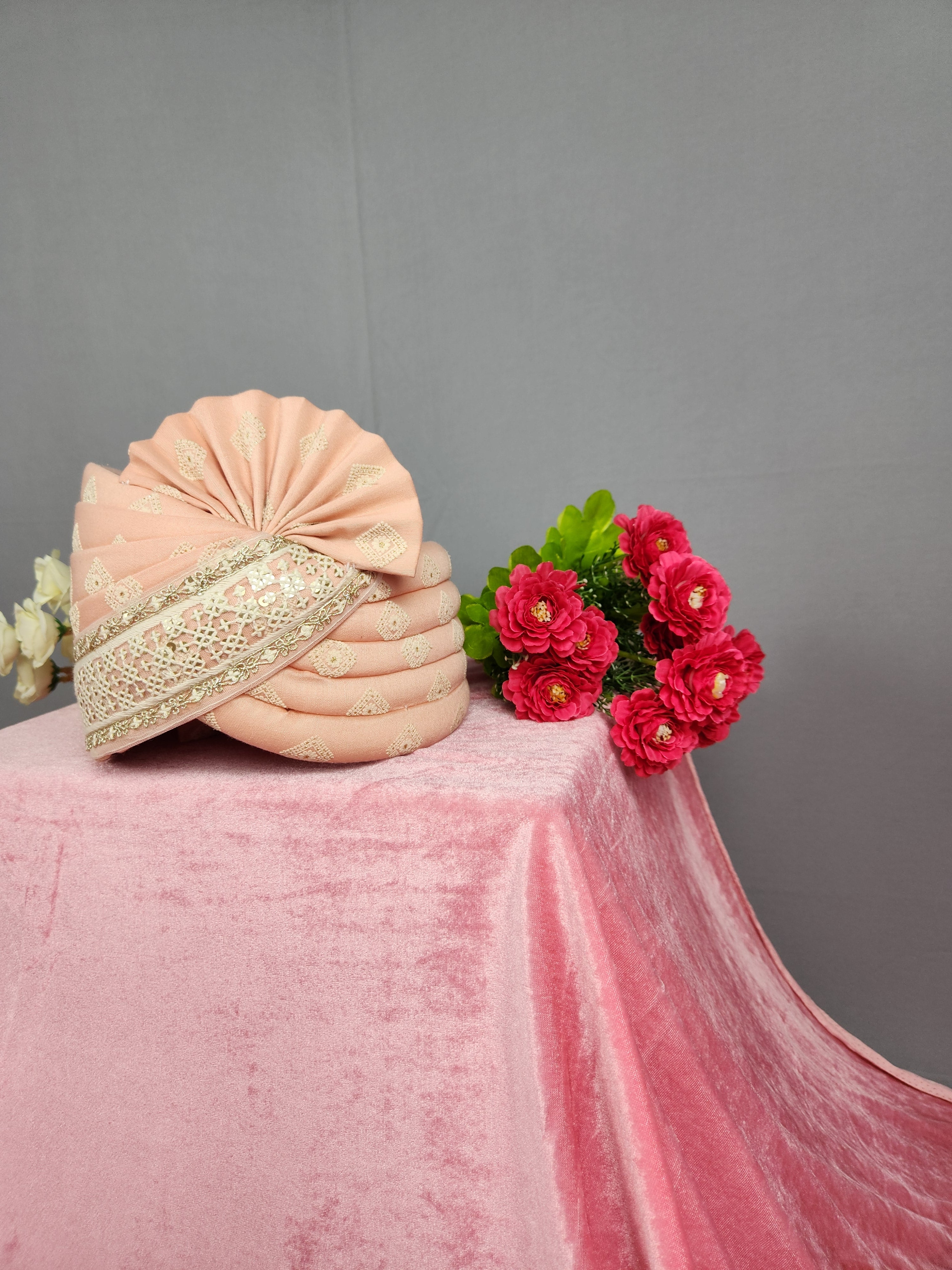 Peach Groom Turban Shawl Dupatta Safa Set