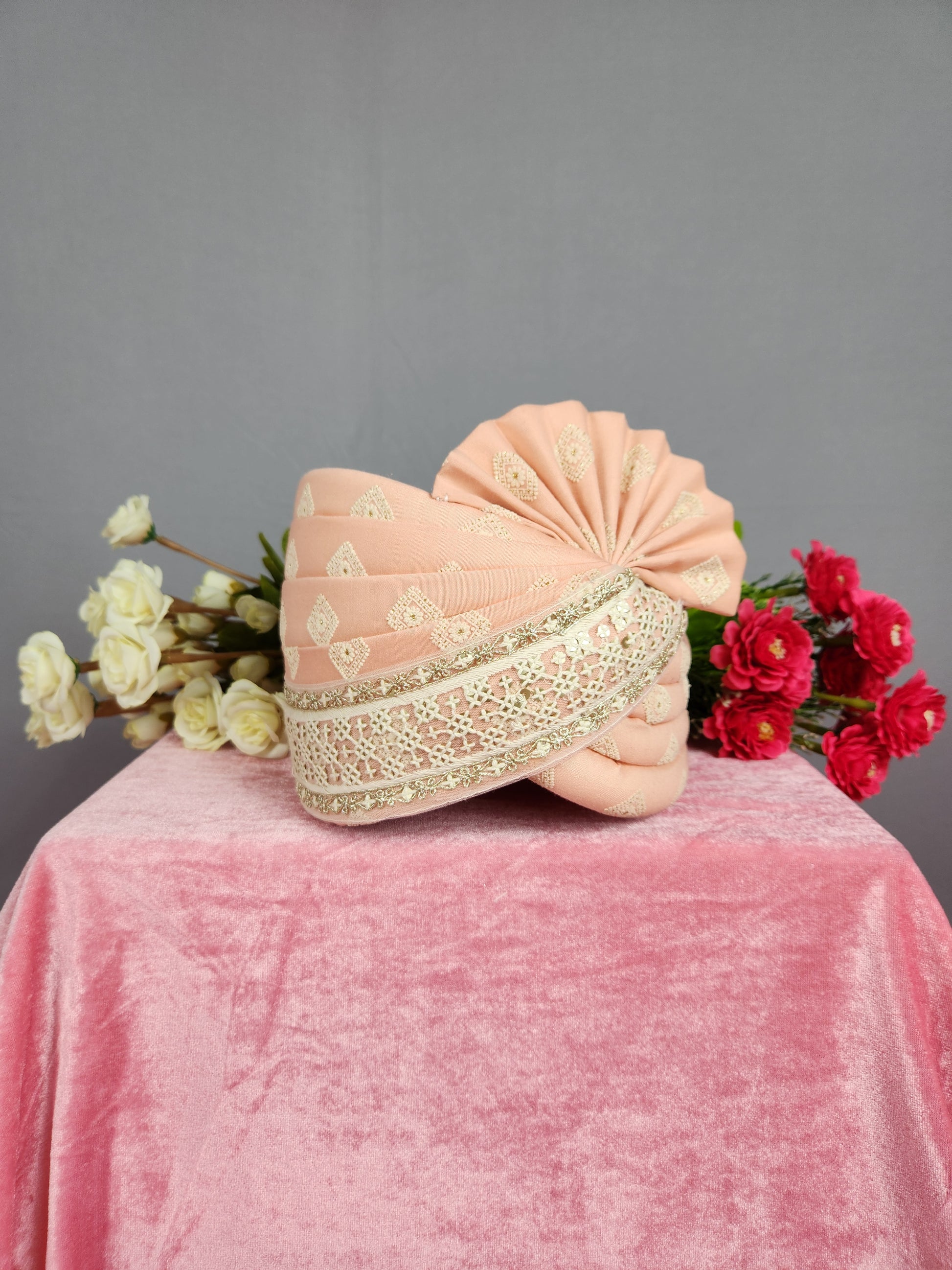 Peach Groom Turban Shawl Dupatta Safa Set