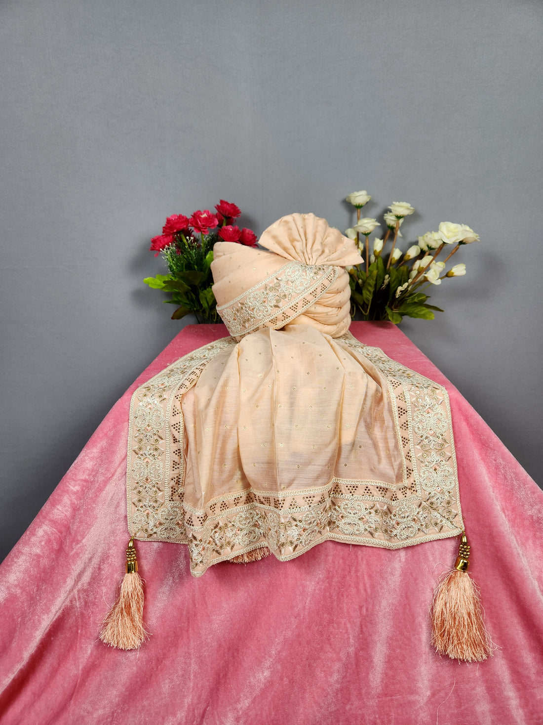 Peach Groom Turban Shawl Set