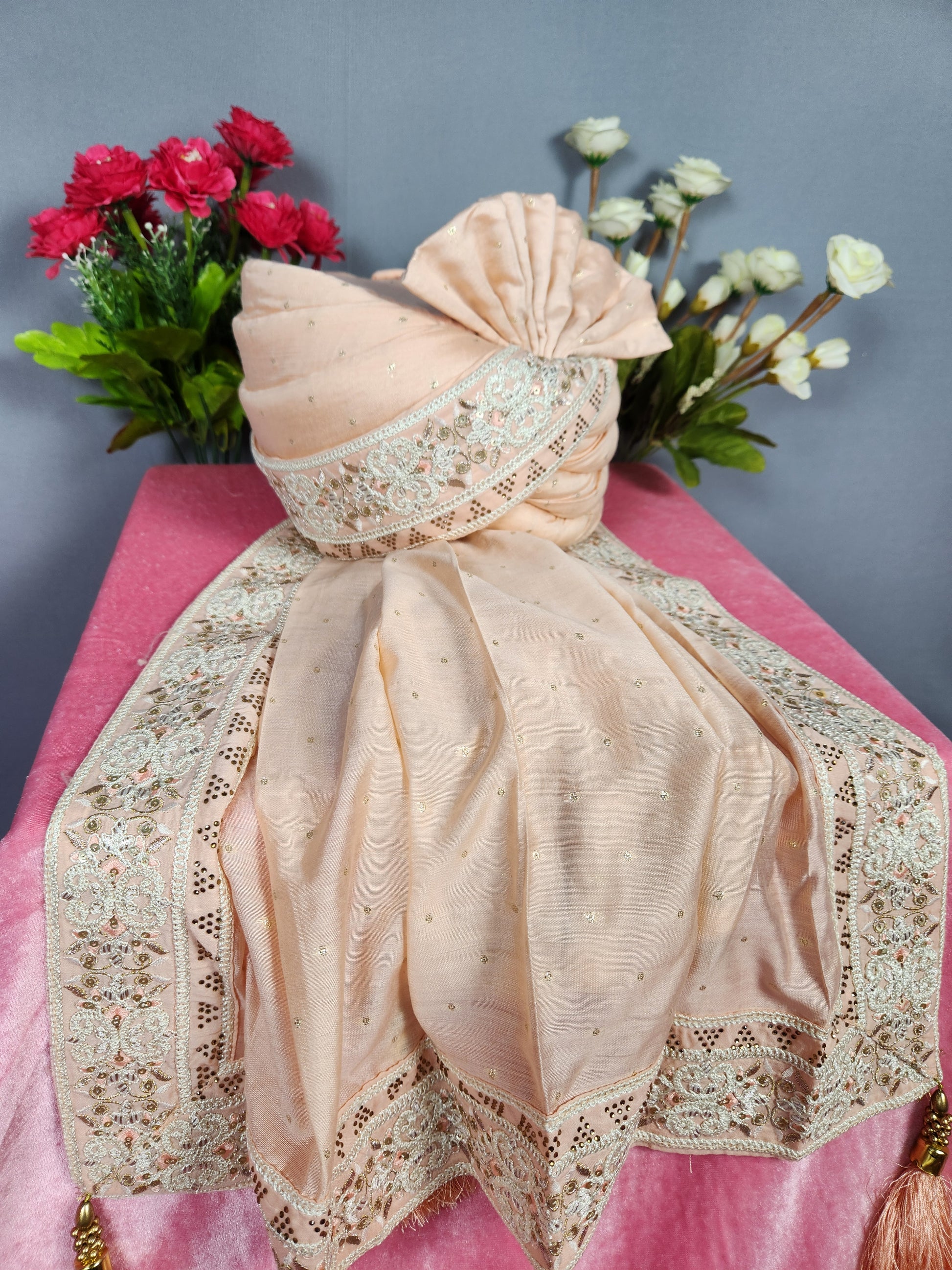 Peach Groom Turban Shawl Set