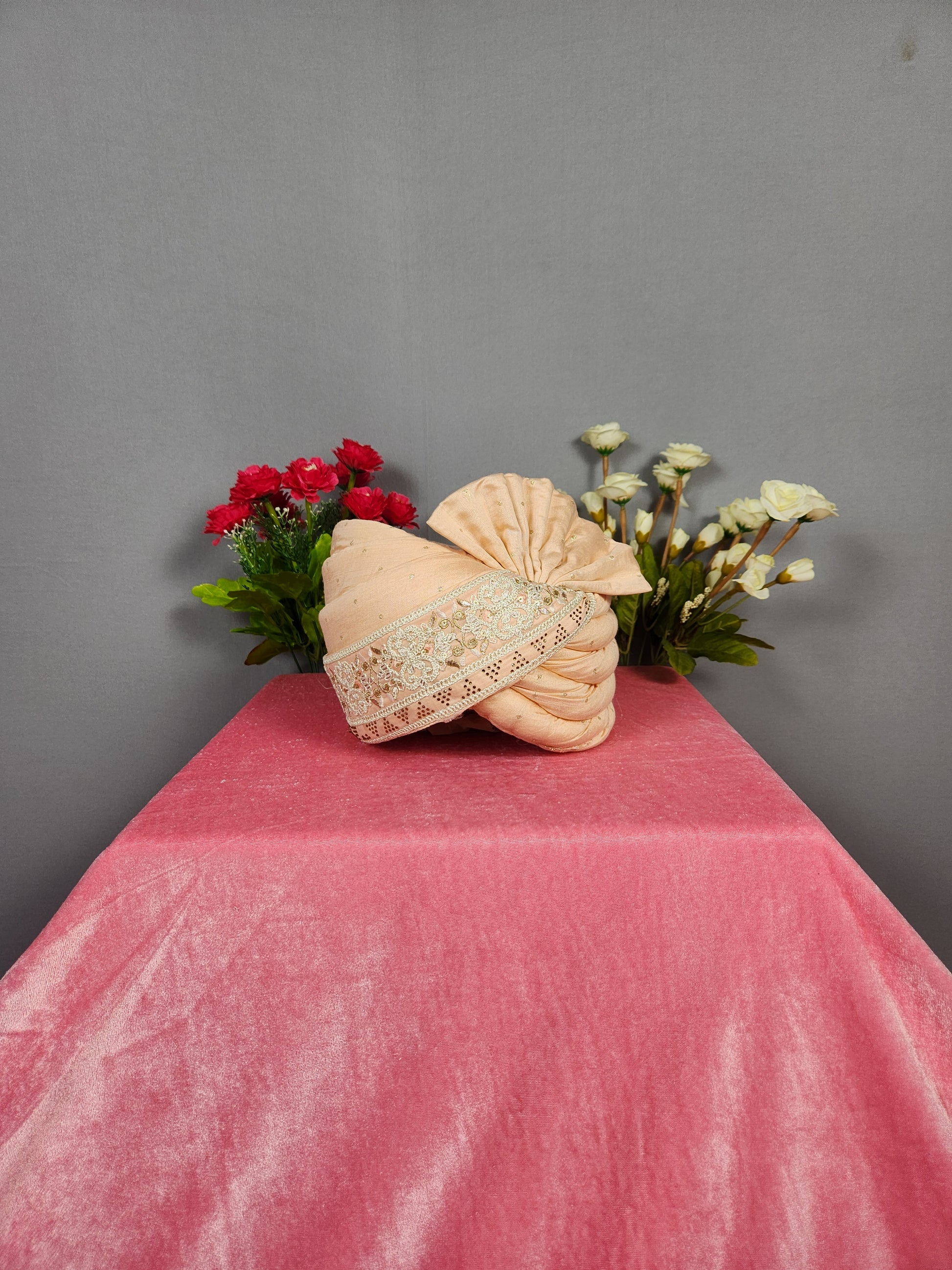 Peach Groom Turban Shawl Set