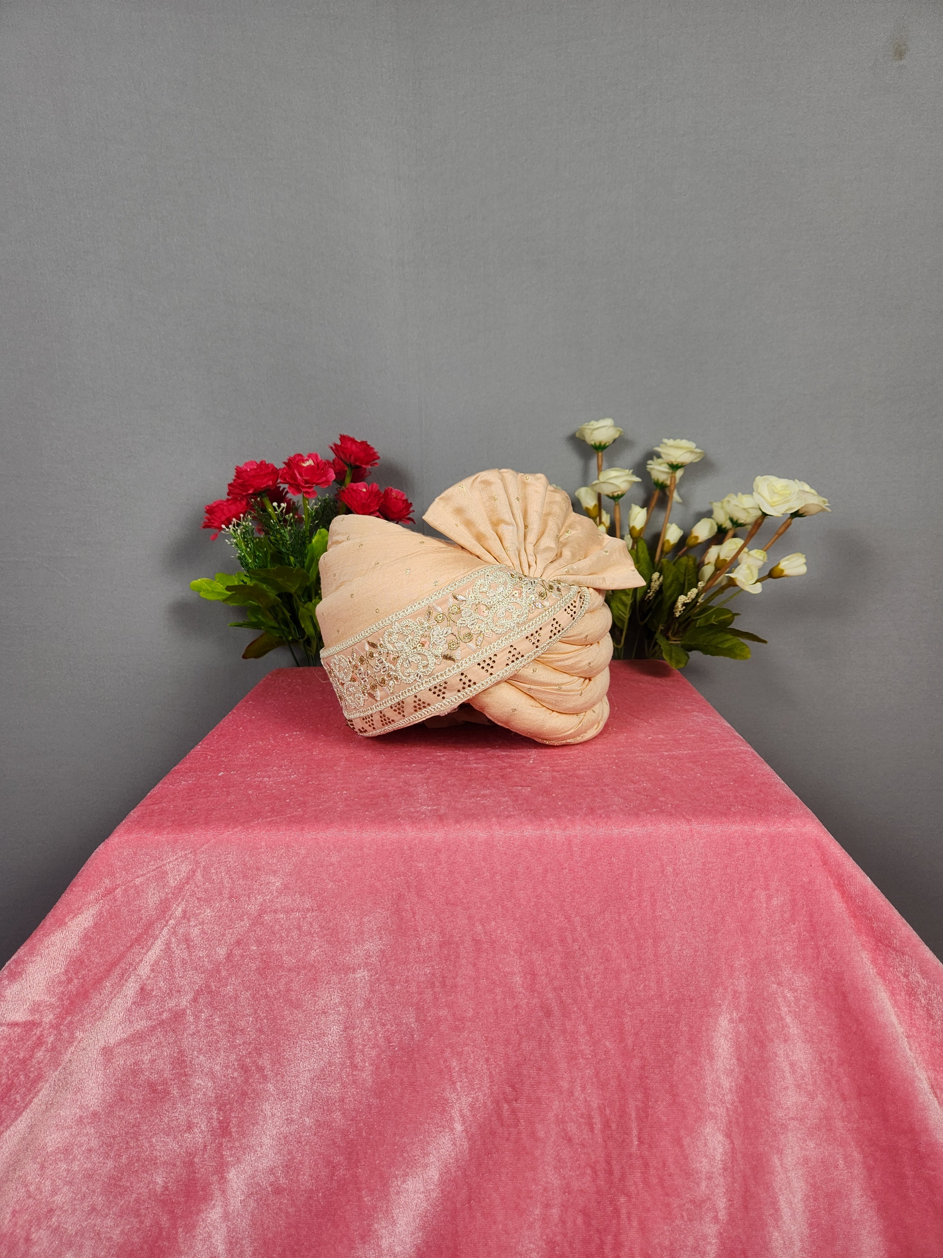 Peach Groom Turban Shawl Set