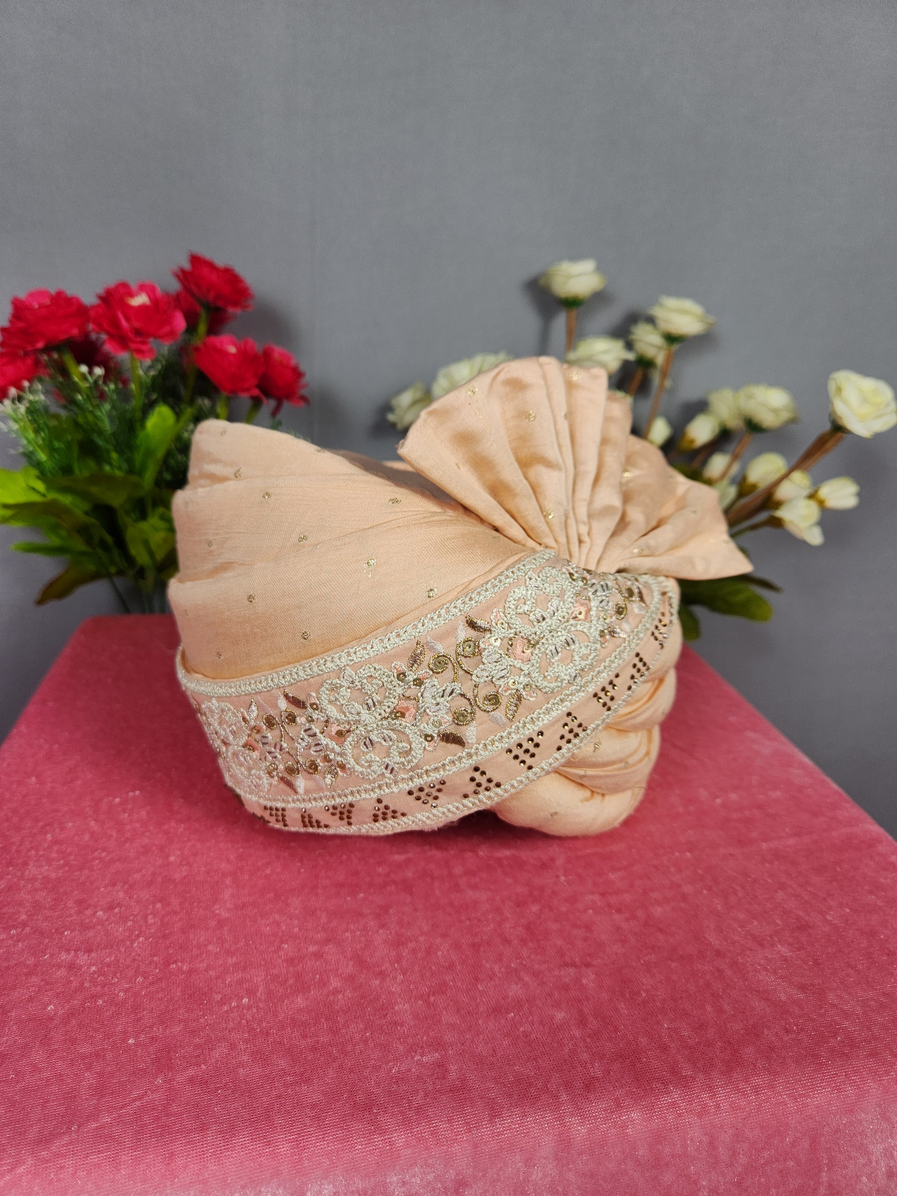 Peach Groom Turban Shawl Set