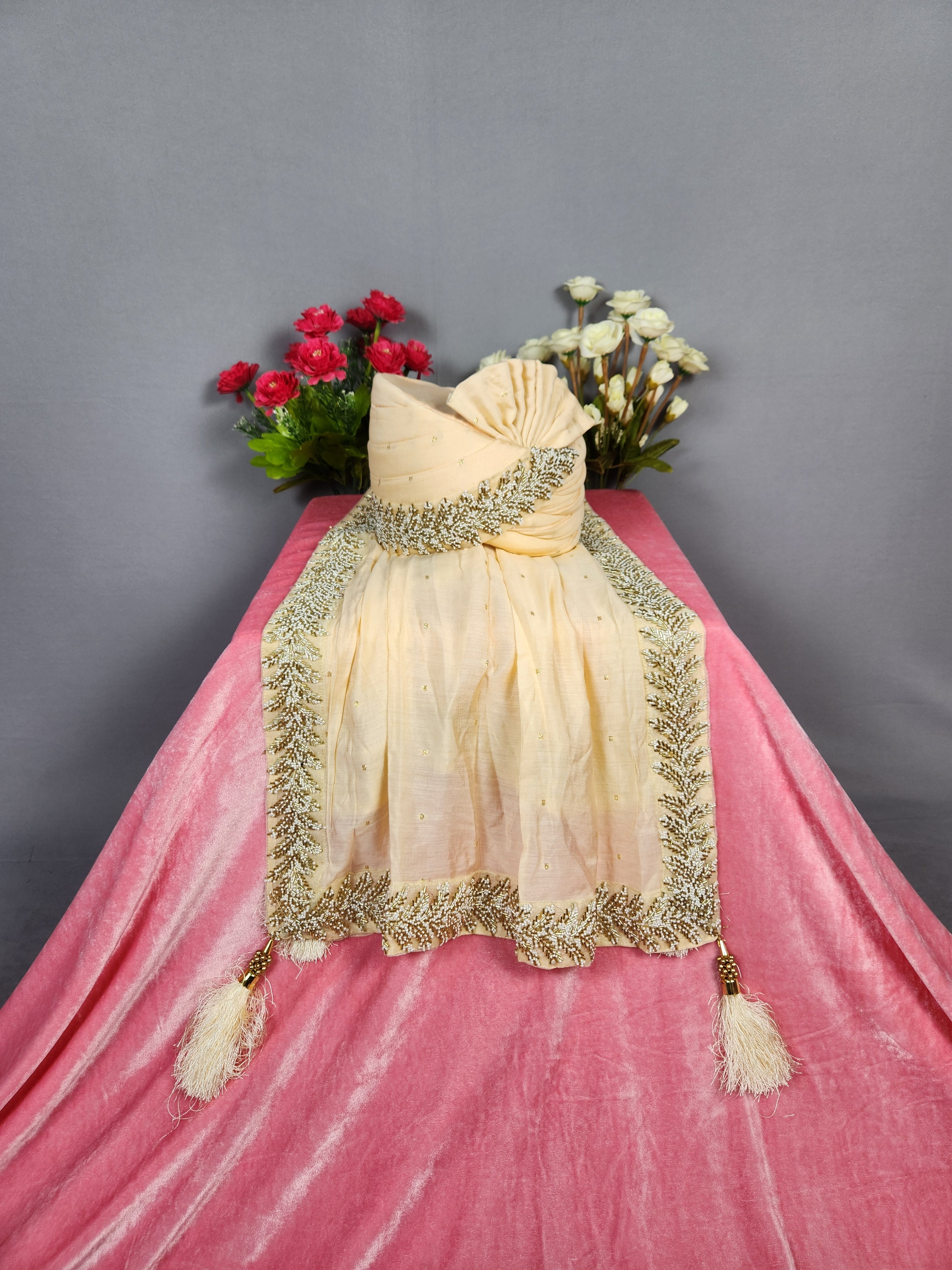 Peach Groom Turban Shawl Set