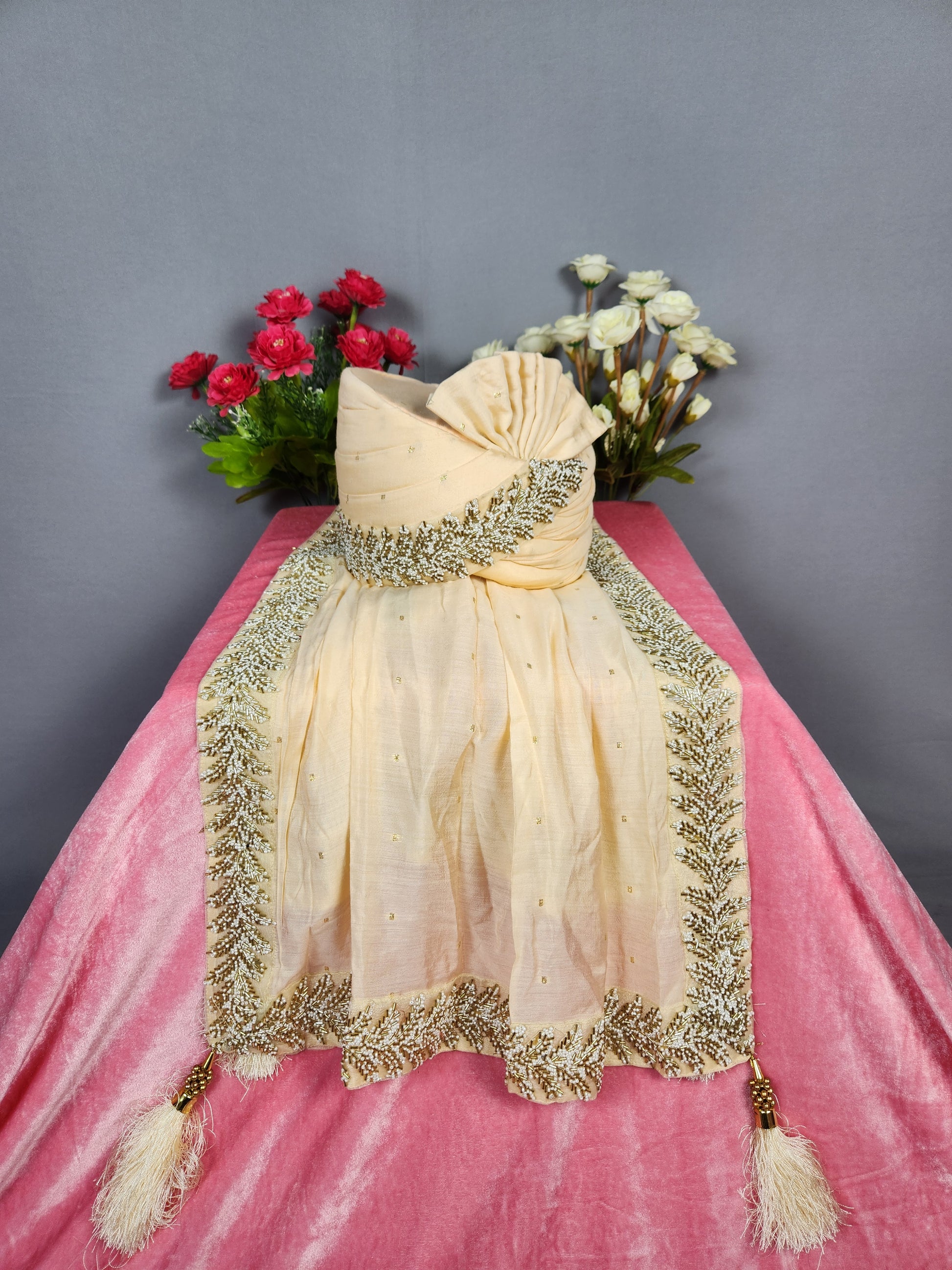 Peach Groom Turban Shawl Set