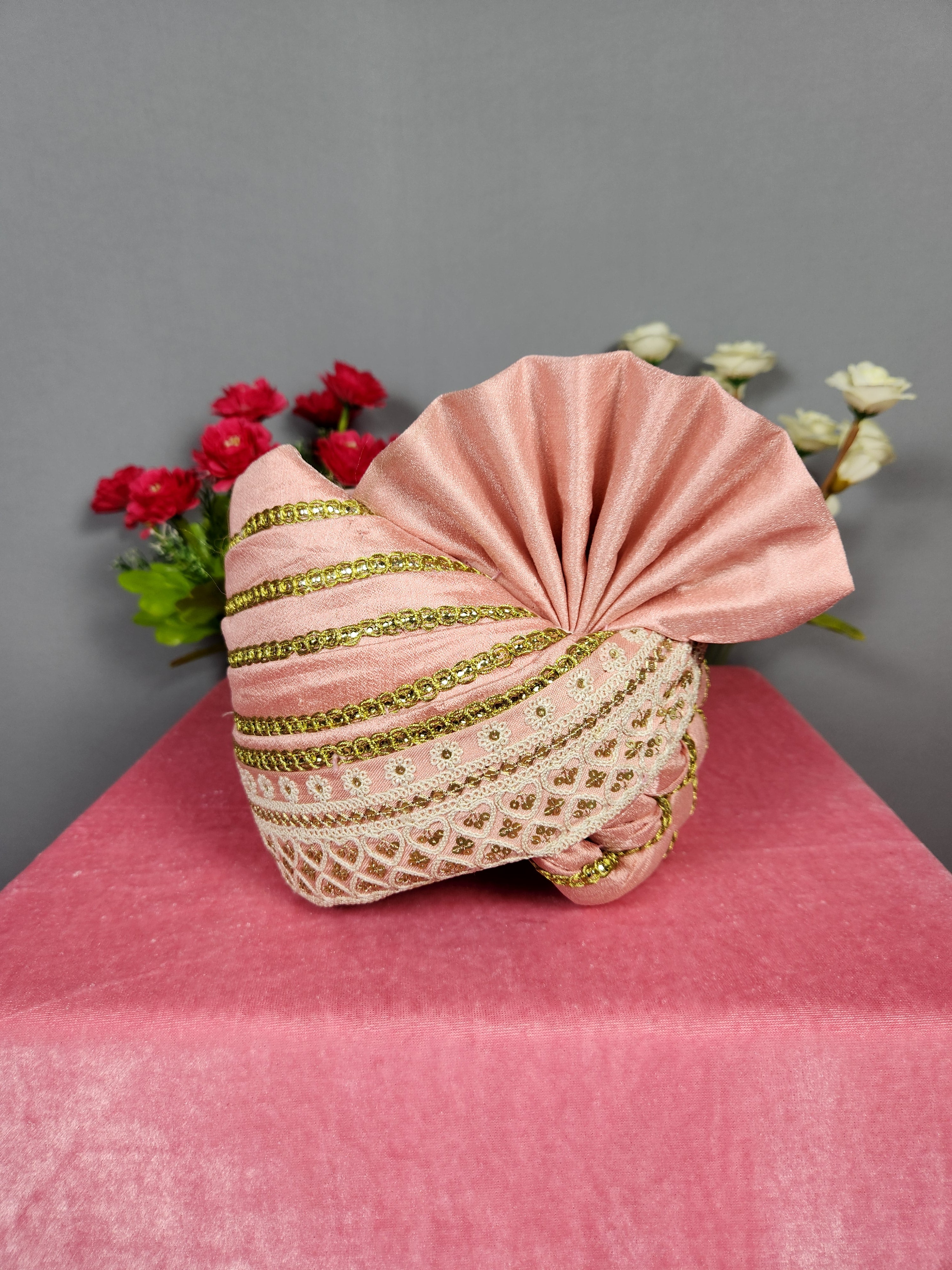Peach Groom Turban Shawl Set