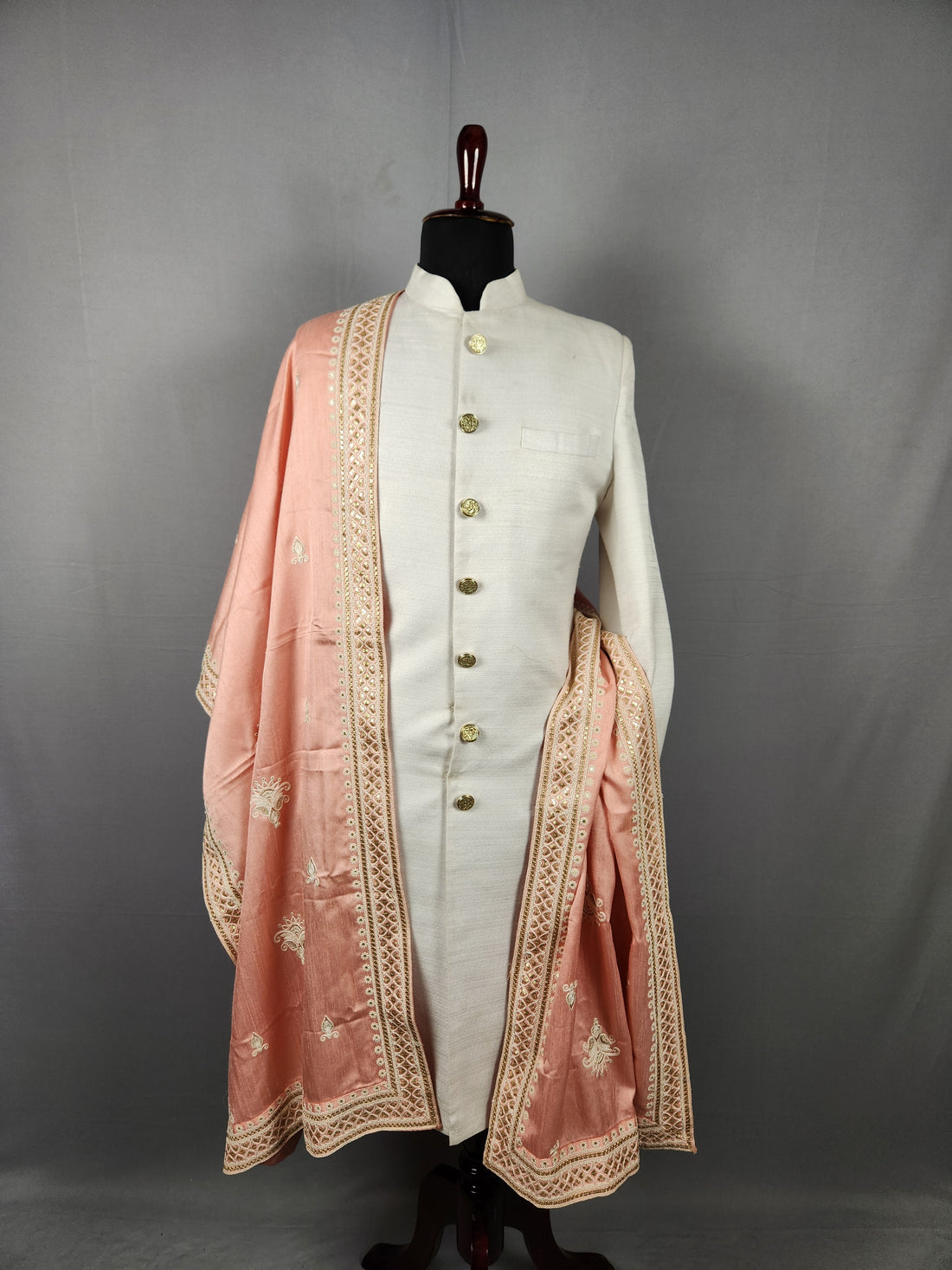 Peach Groom Stole - Golden Sequin Peach Wedding Shawl