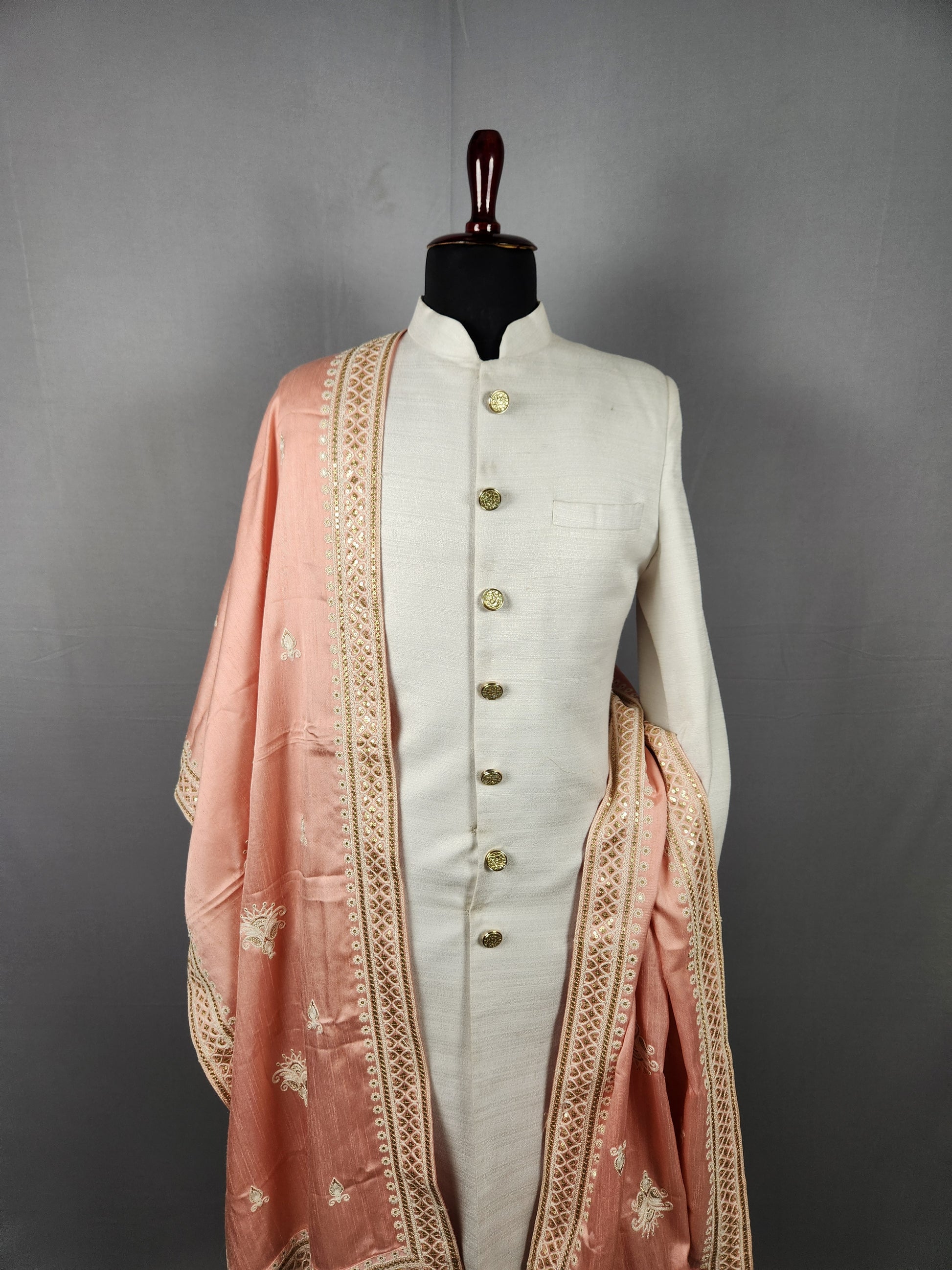 Peach Groom Stole - Golden Sequin Peach Wedding Shawl