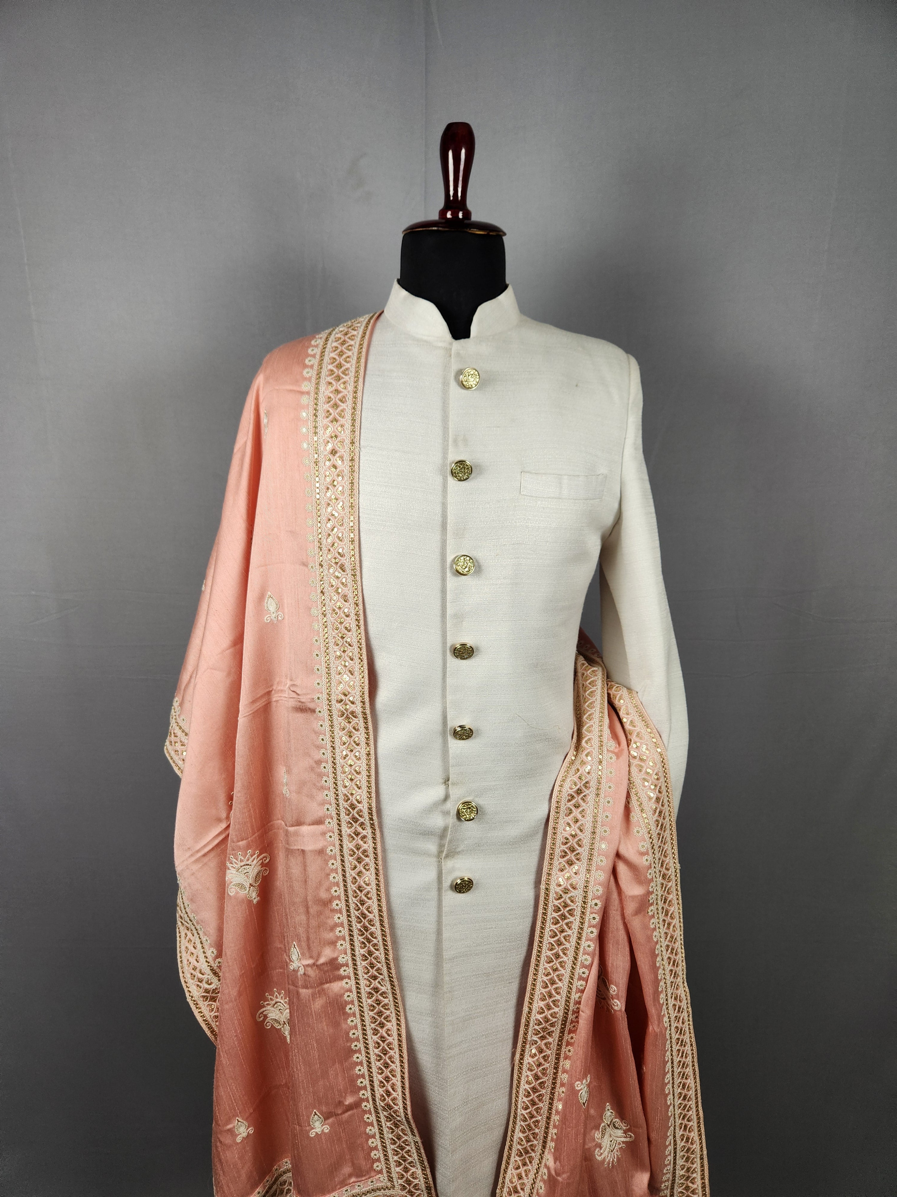 Peach Groom Stole - Golden Sequin Peach Wedding Shawl